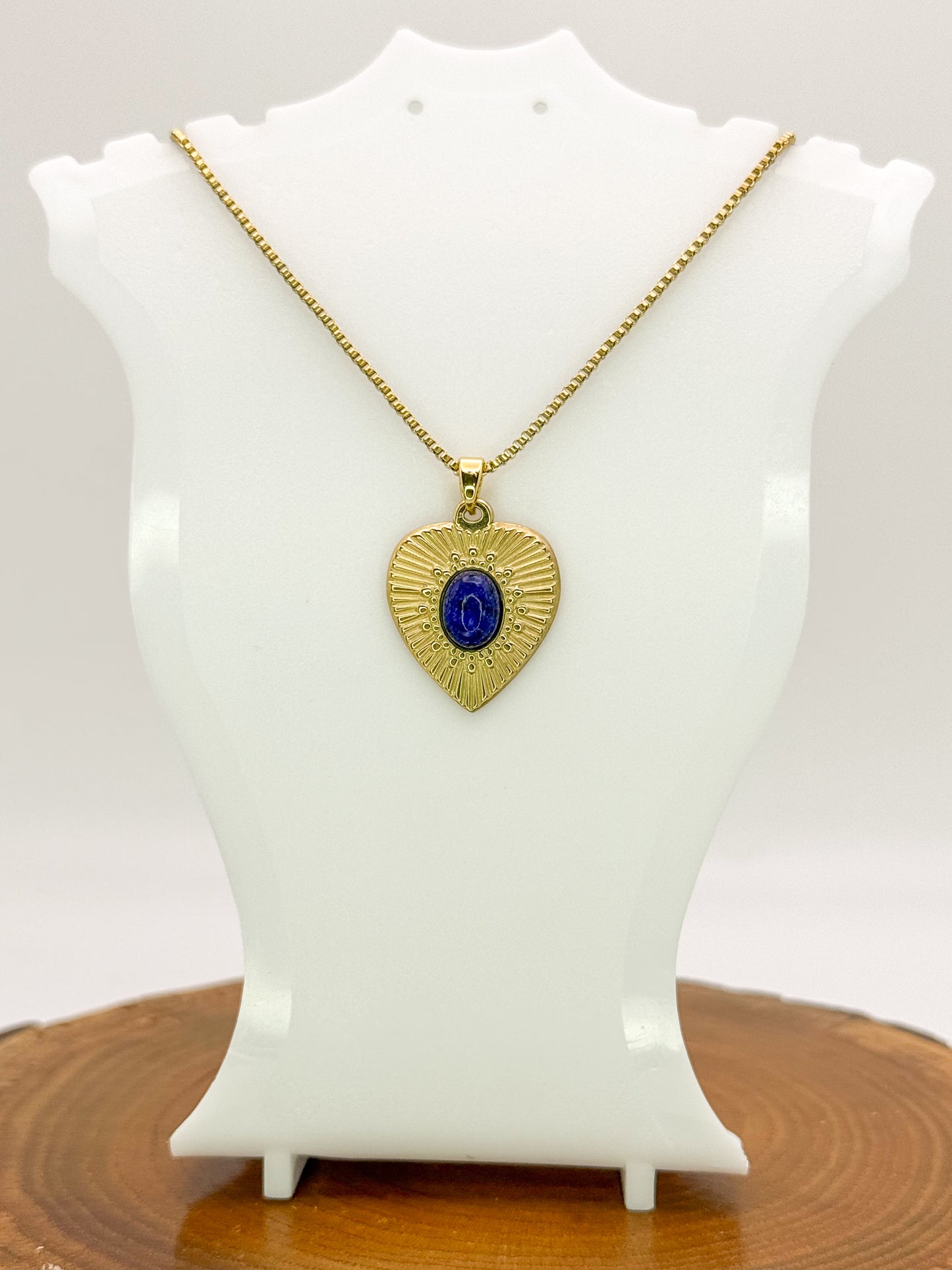 Heart of Gold Necklace- Natural Gemstones, Gold Stainless Steel Pendant Necklace