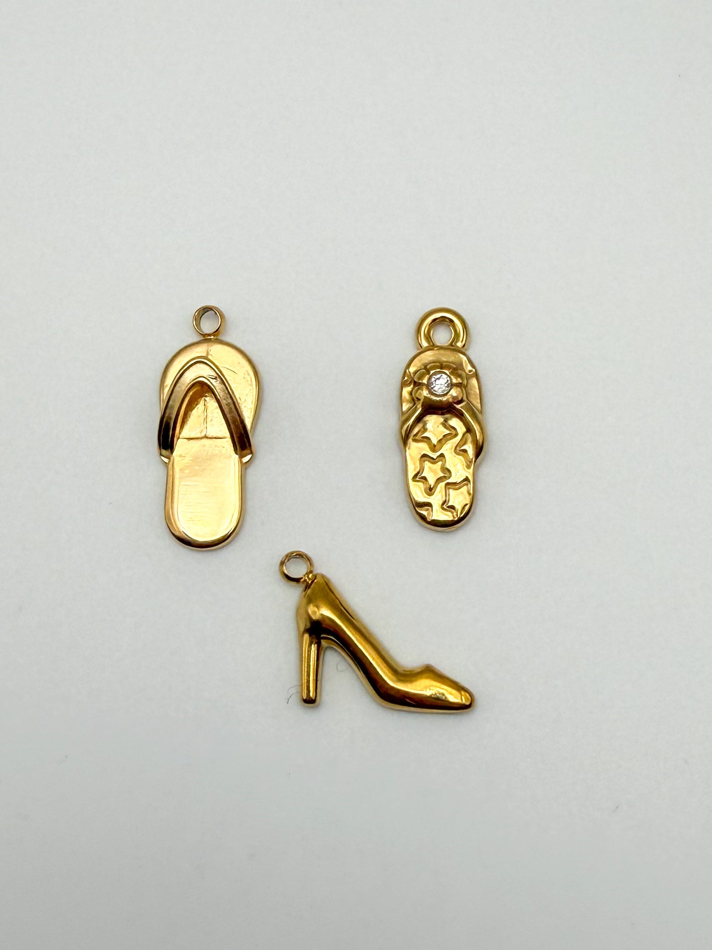 Stainless Steel Gold Women’s Shoes Flipflop Sandal High Heel Charms