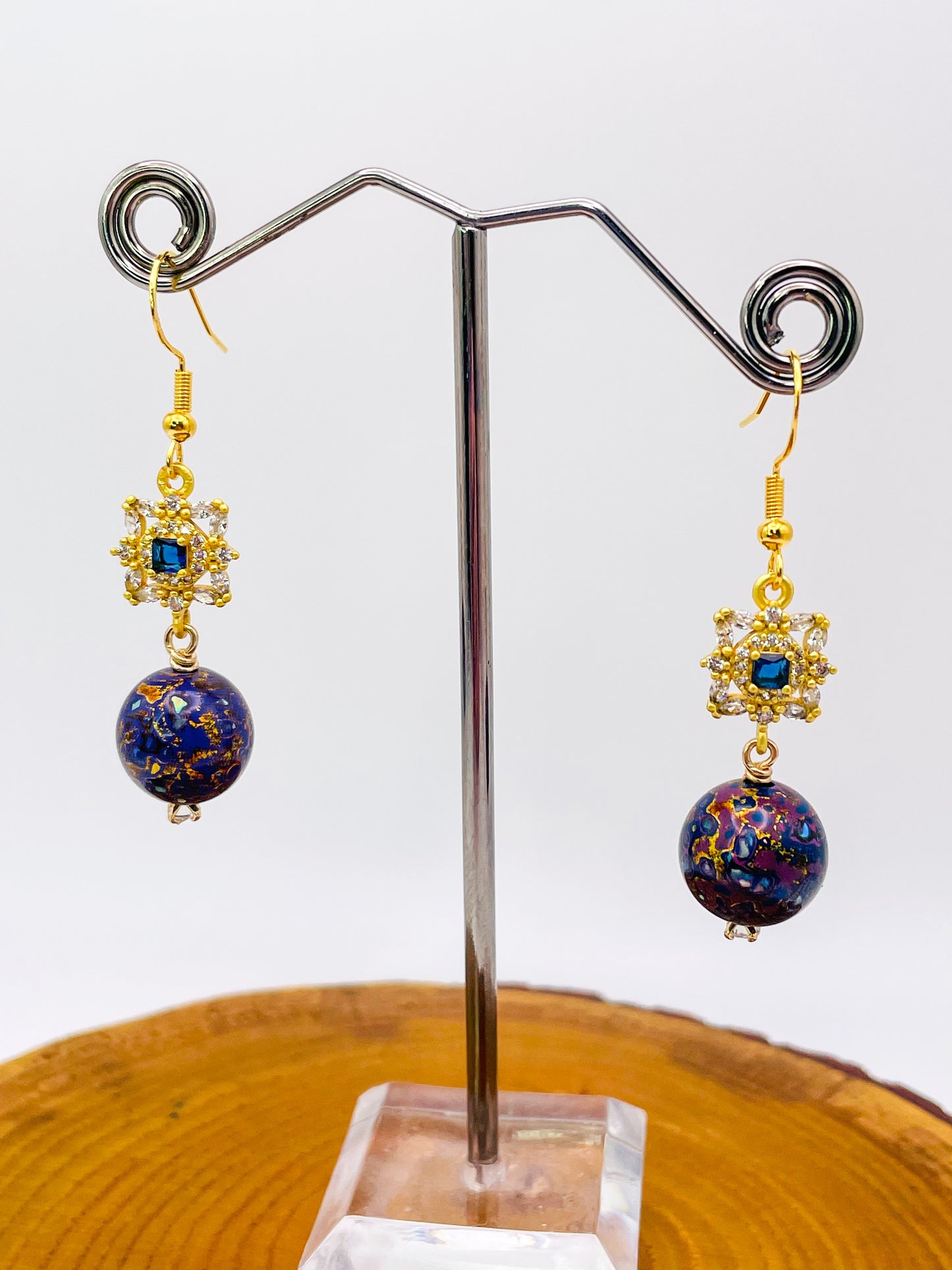 Handmade Daji Lacquer Beaded Bling Earrings with Natural Opal Inclusions