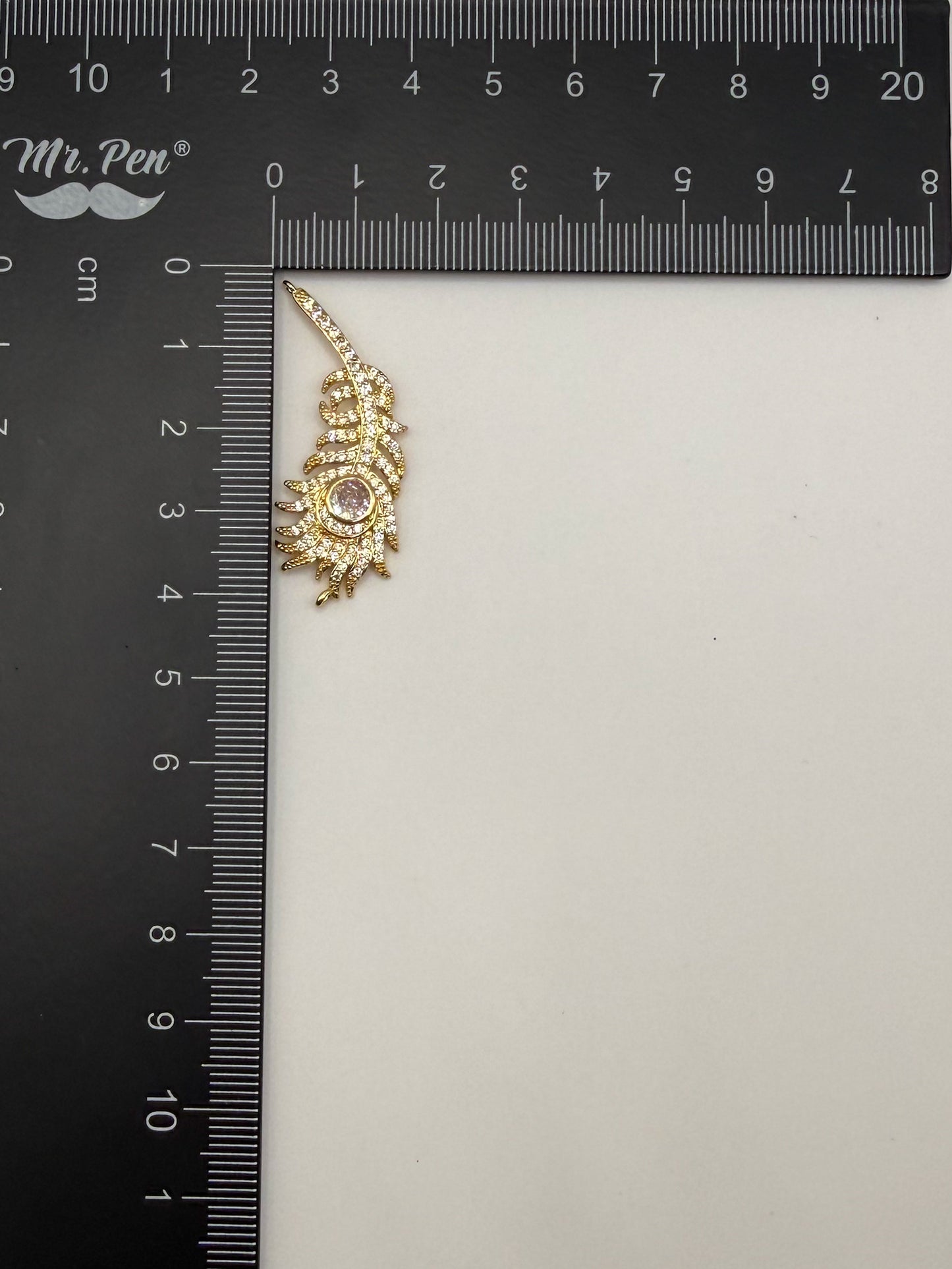 Big Gold Sparkling Peacock Feather Charm Pendant