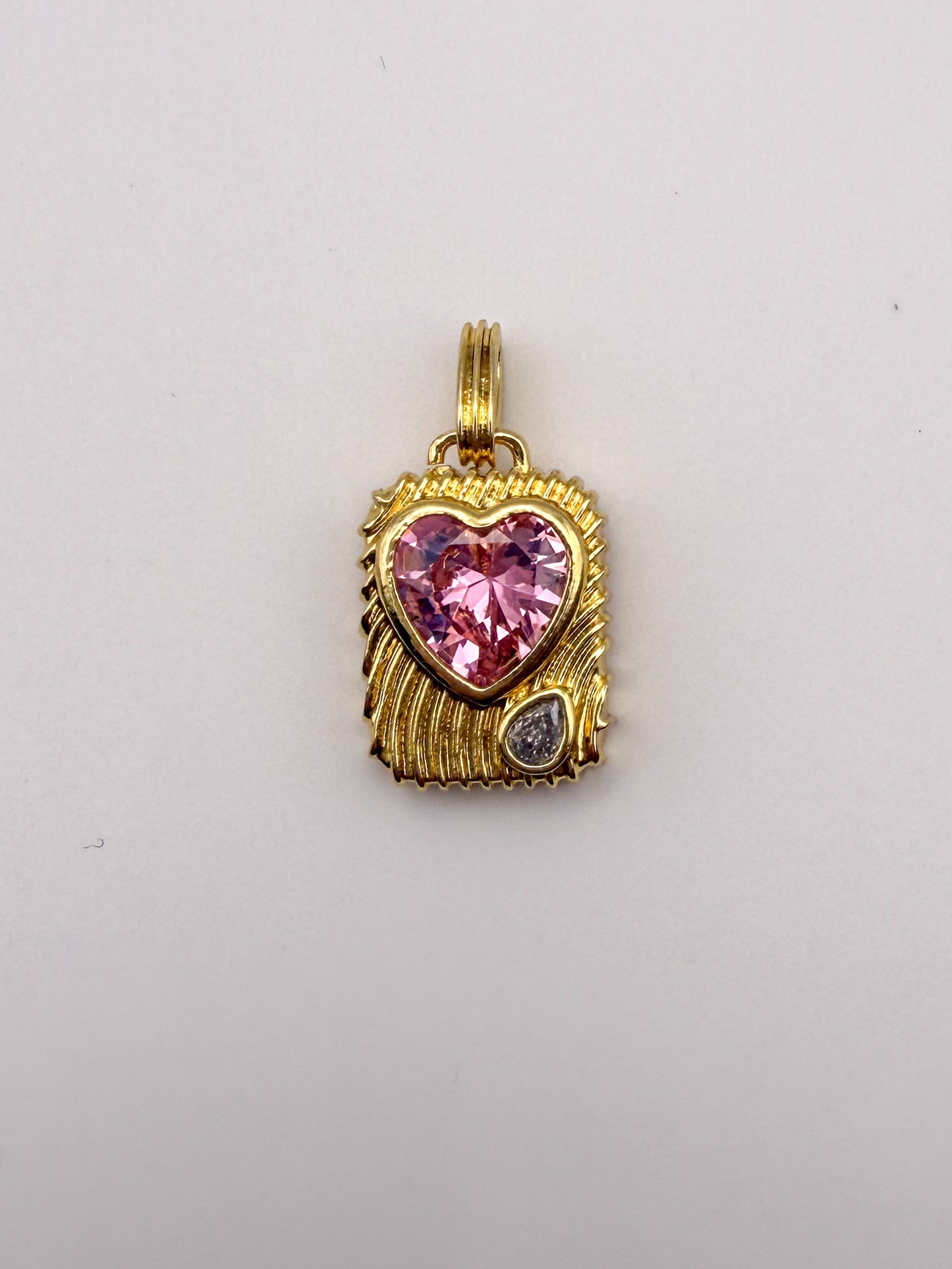 Gold Colorful Zircon Heart & Pink Zircon Heart Charm Pendant