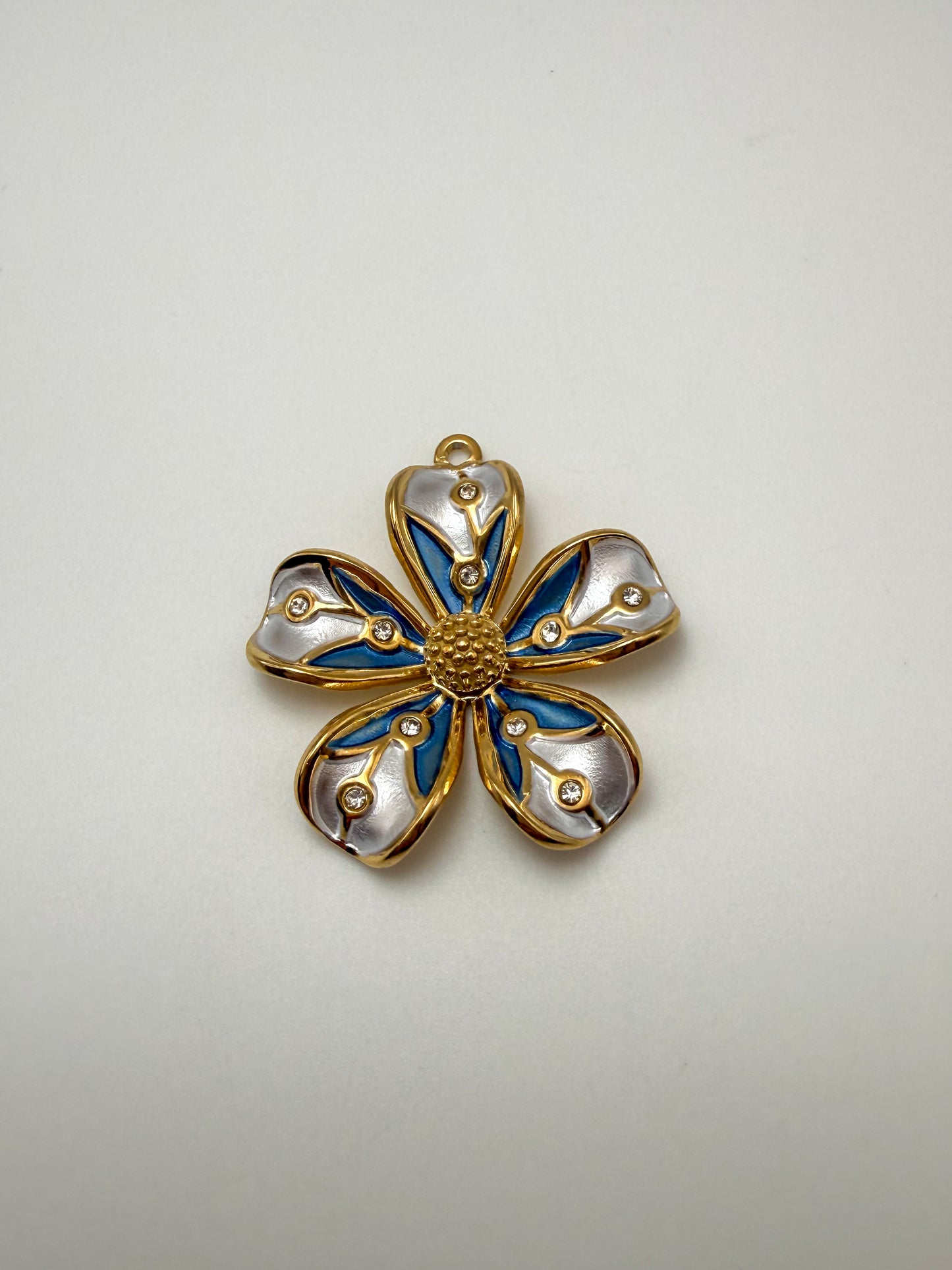 Stainless Steel Gold & Enameled Elegant Flower Pendant