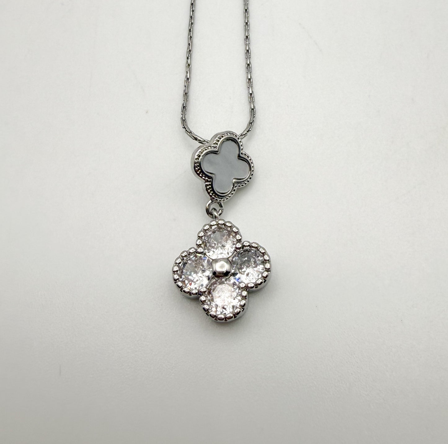 Bling & Natural Shell Double Clover Necklaces