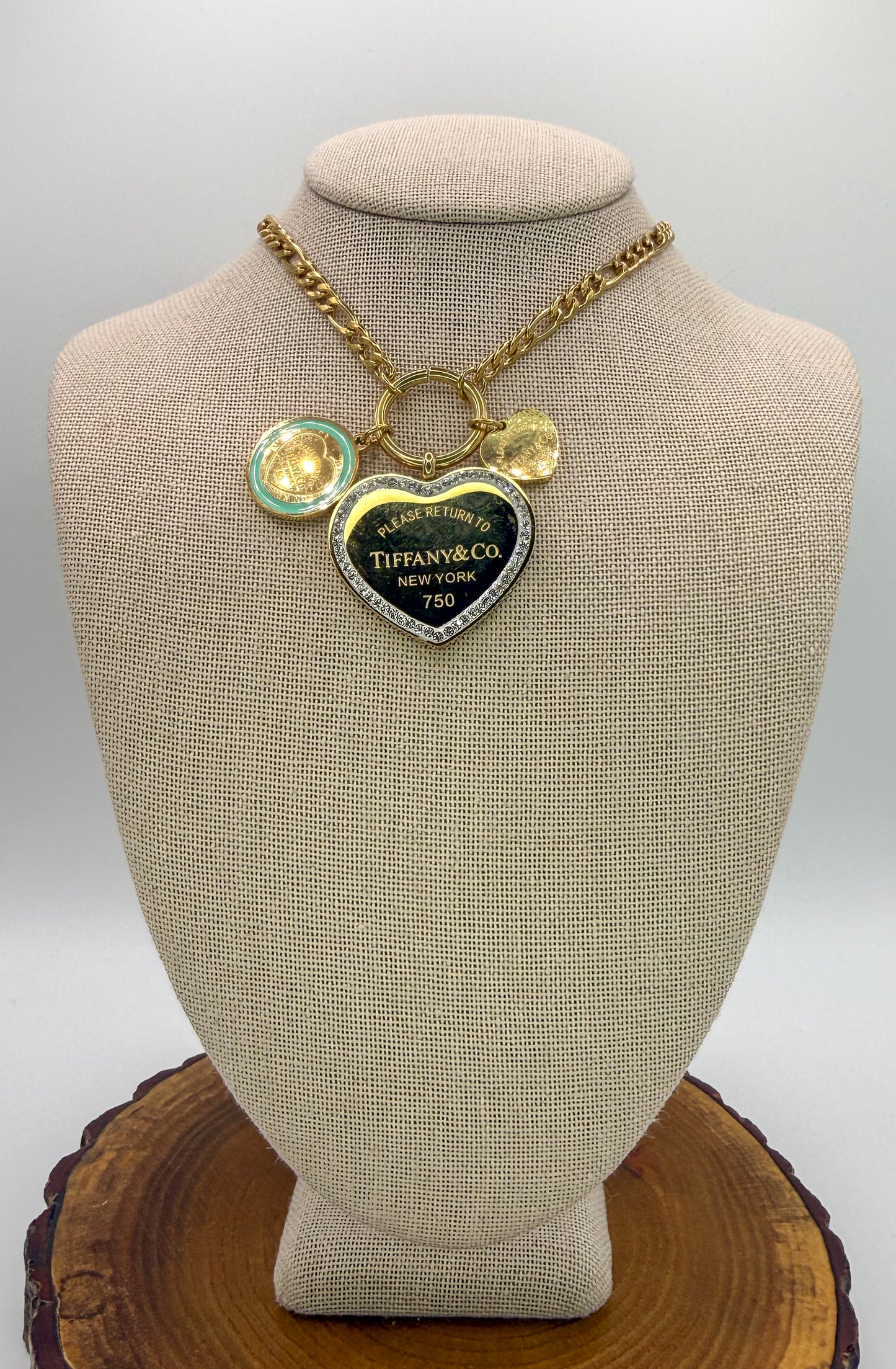 Gold T&Co Trio Charm Stainless Steel Pendant Necklace