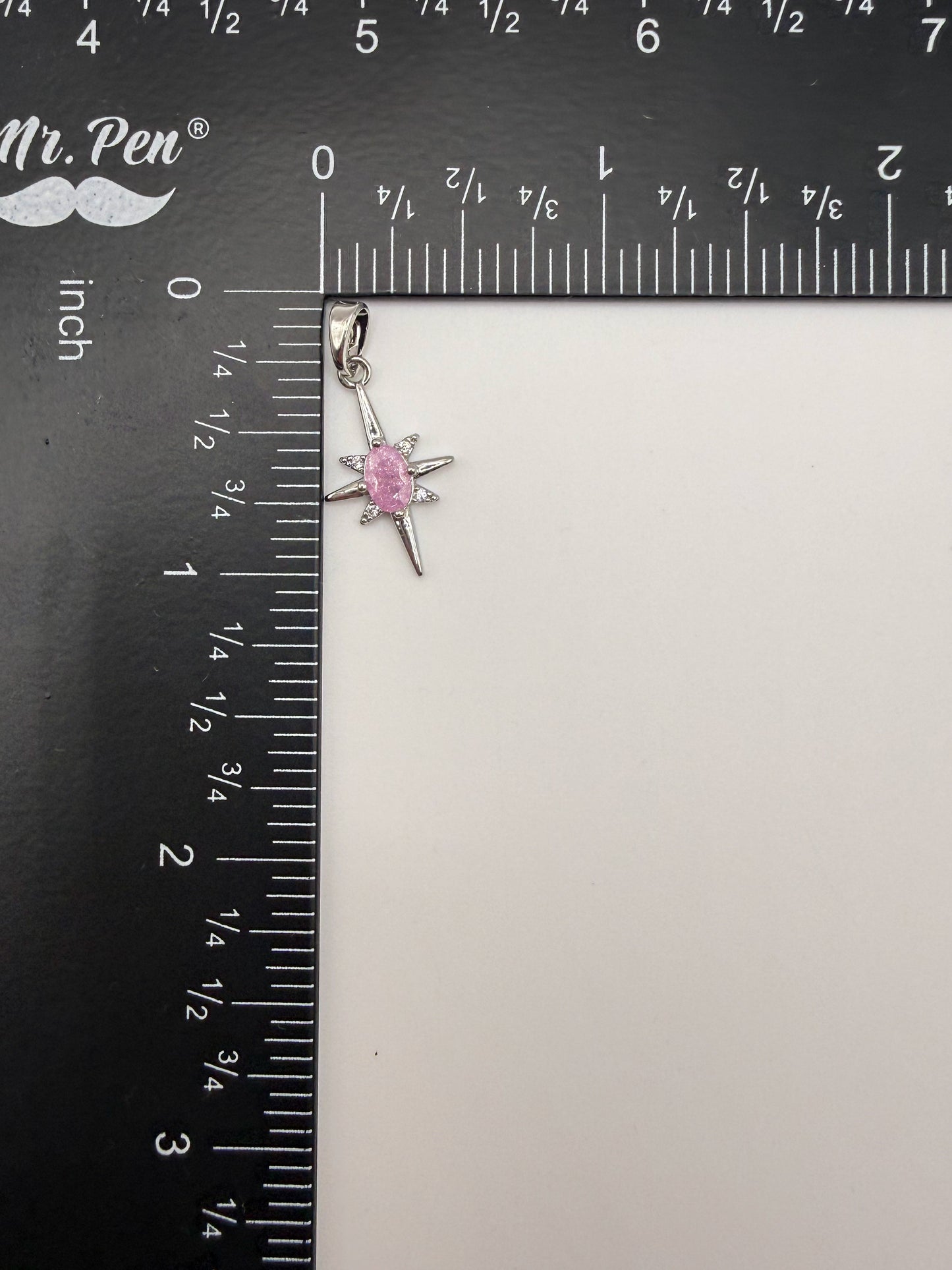 Silver Pink Zircon North Star Charm Pendant
