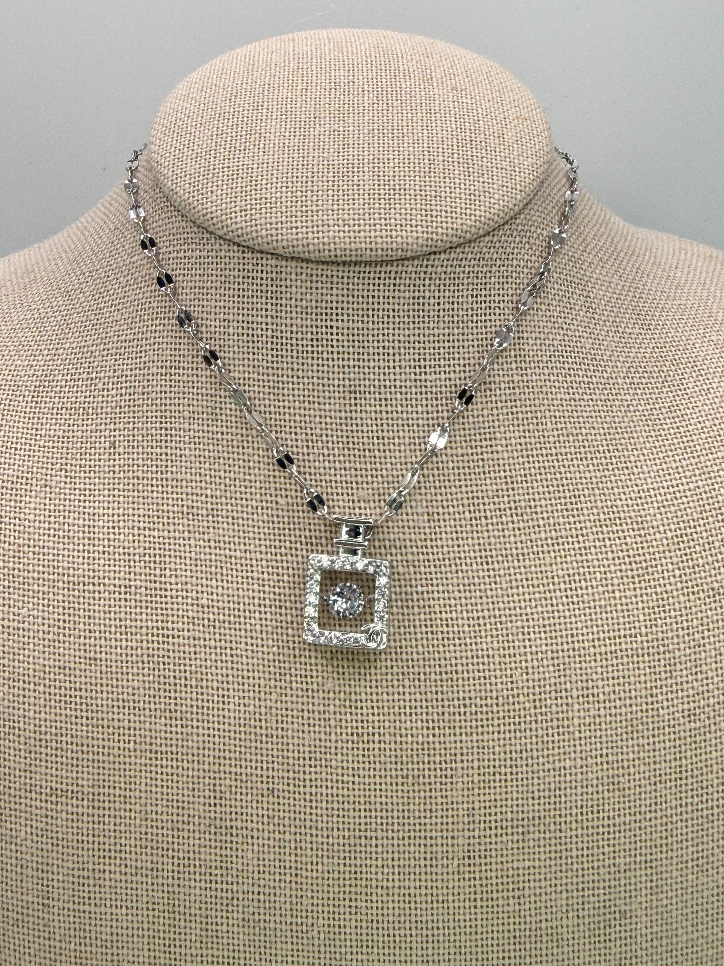 Silver Perfume Bottle For Pendant Necklace with Moveable Zircon in middle