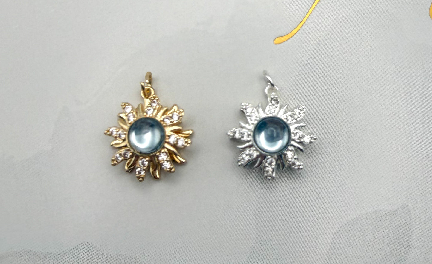 Silver & Gold Spinner Bright Sun Pendant Charm