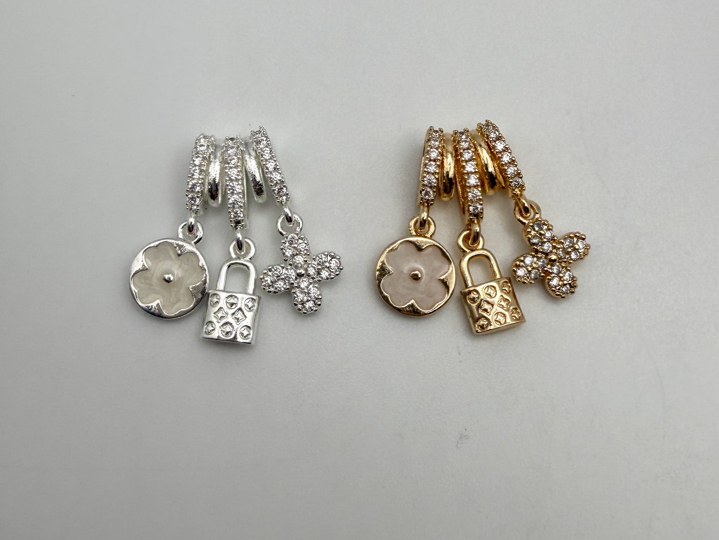 LV Inspired Gold & Silver Dangling Spacer Bead Charm Pendant