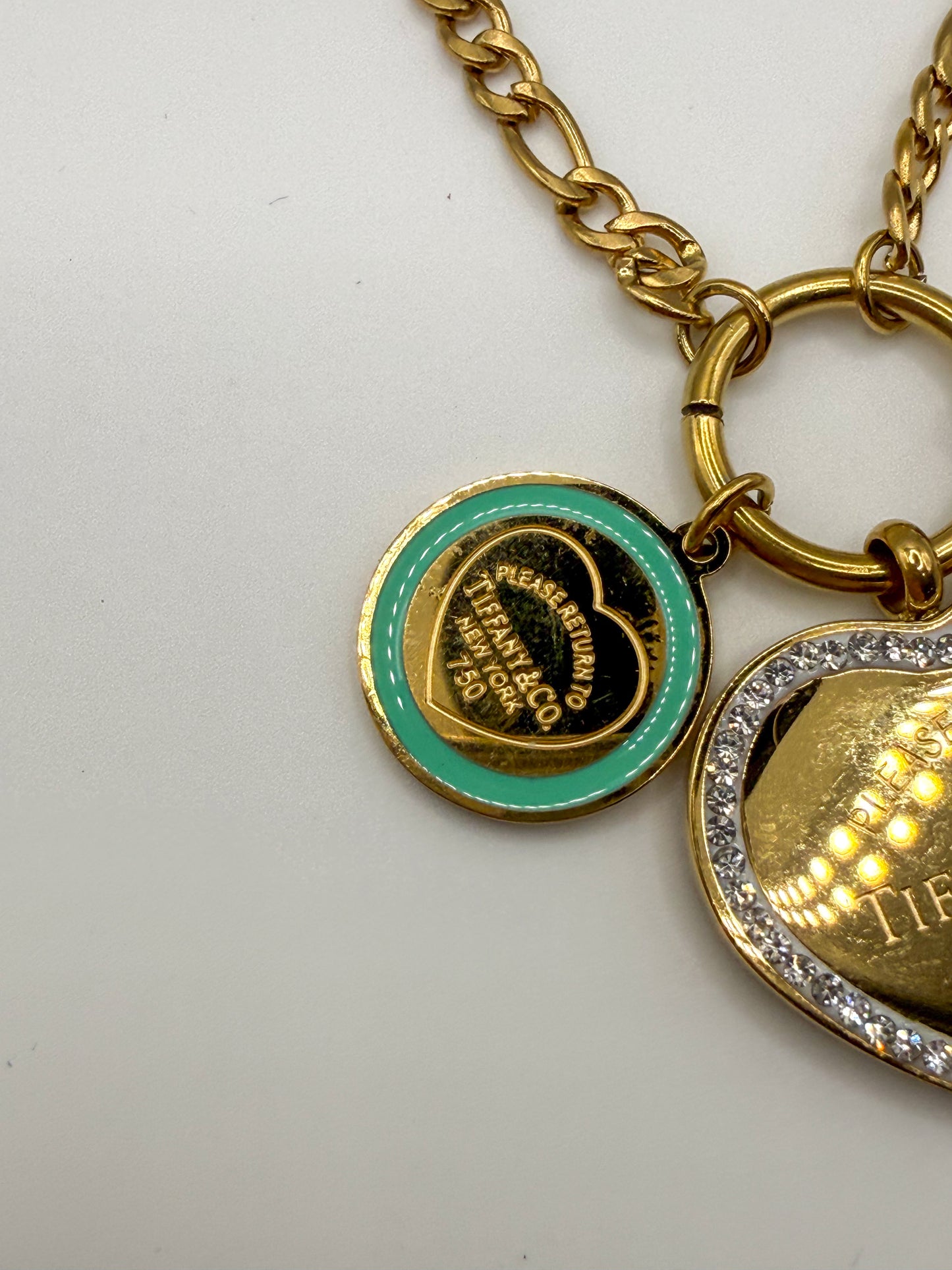 Gold T&Co Trio Charm Stainless Steel Pendant Necklace