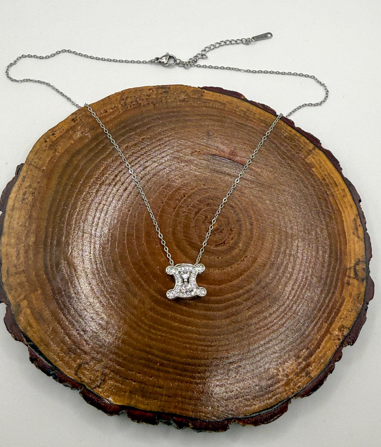 Silver Sparkly Celine Designer Logo Stainless Steel Necklace