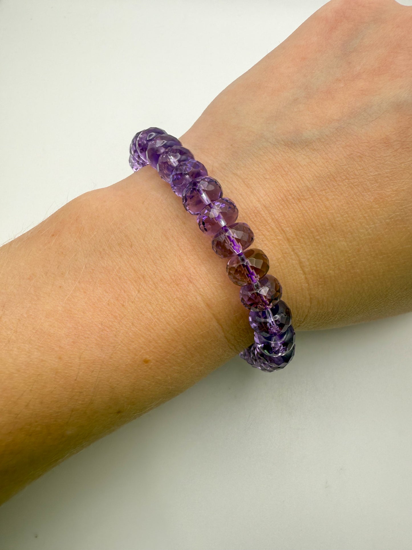 High Quality Natural Amethyst Faceted Donut Shaped Beaded Bracelet