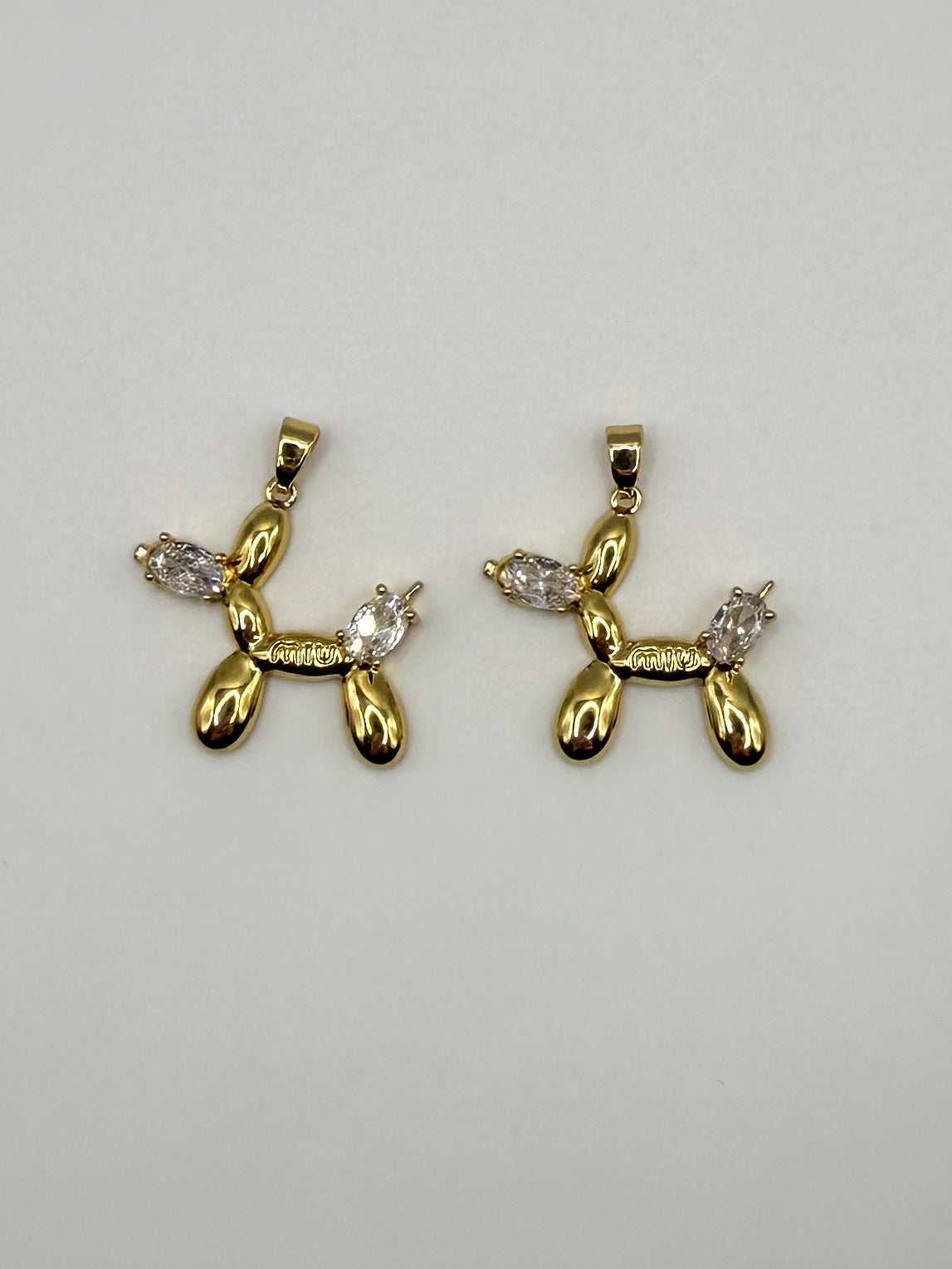 Gold M Ballon Dog Charm Pendant with Zircons