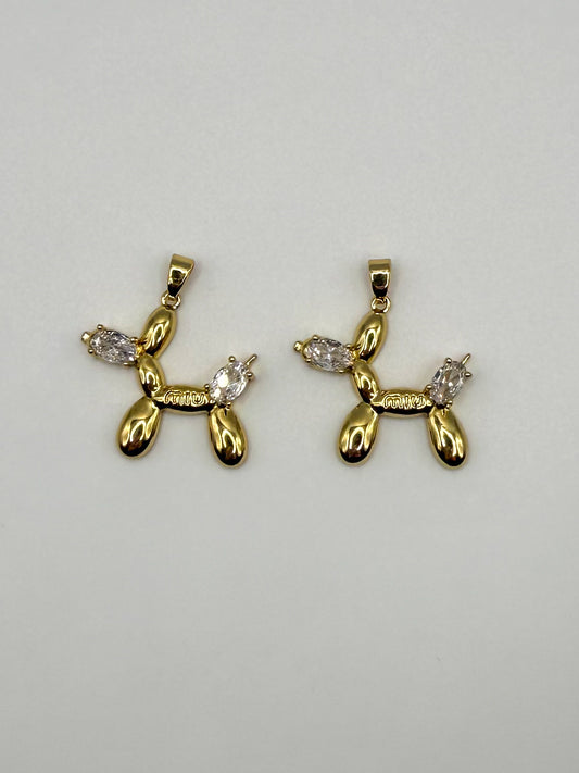 Gold M Ballon Dog Charm Pendant with Zircons