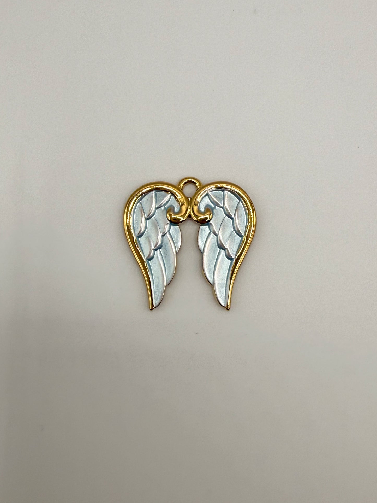 Gold & Blue Enamel Angel Wing Charm Pendant