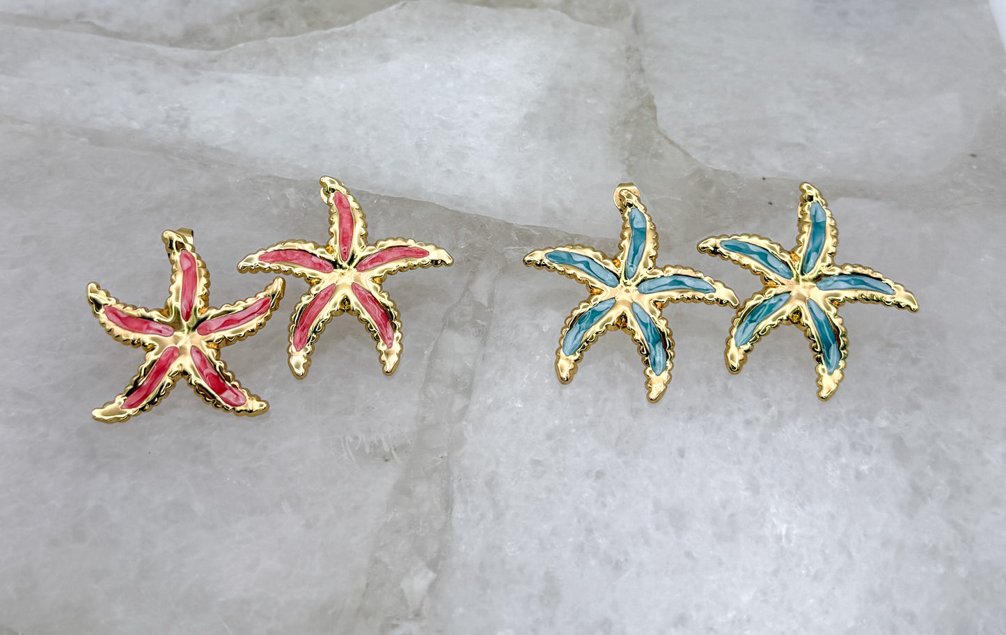 Gold Stainless Steel Colorful Starfish Stud Earrings