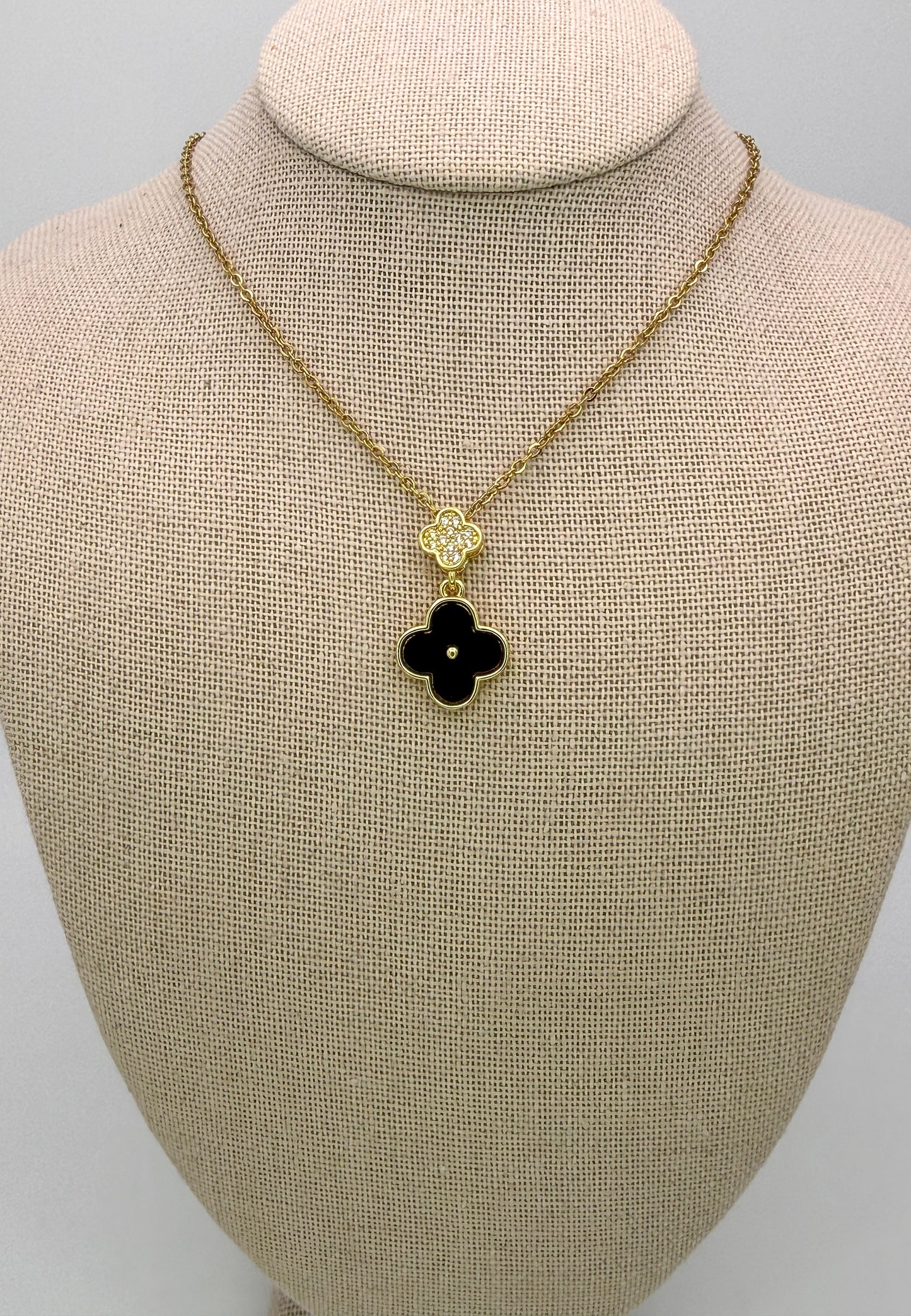 Bling & Natural Shell Double Clover Necklaces