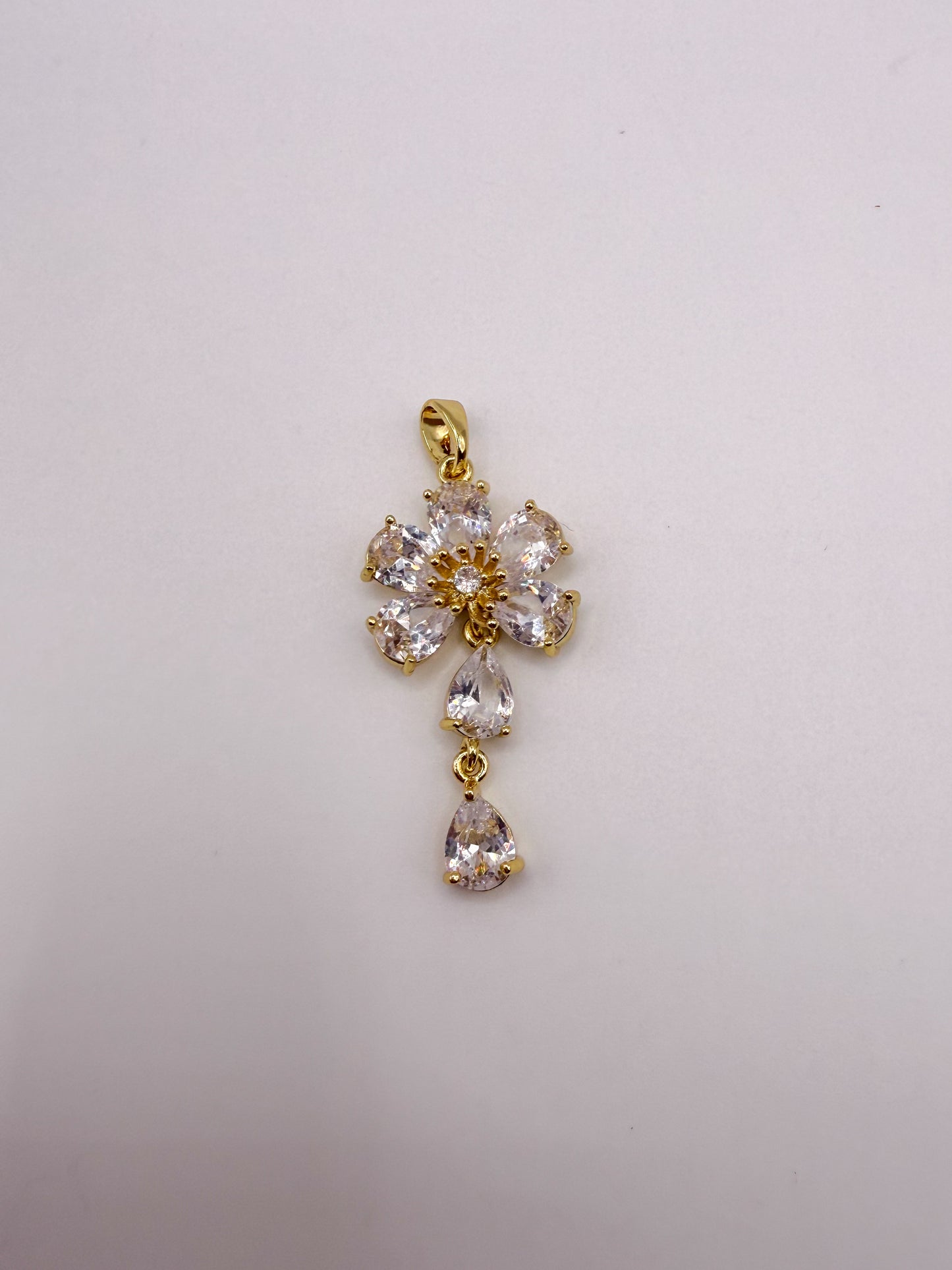 Dangling Zircon Flower Gold Charm Pendant