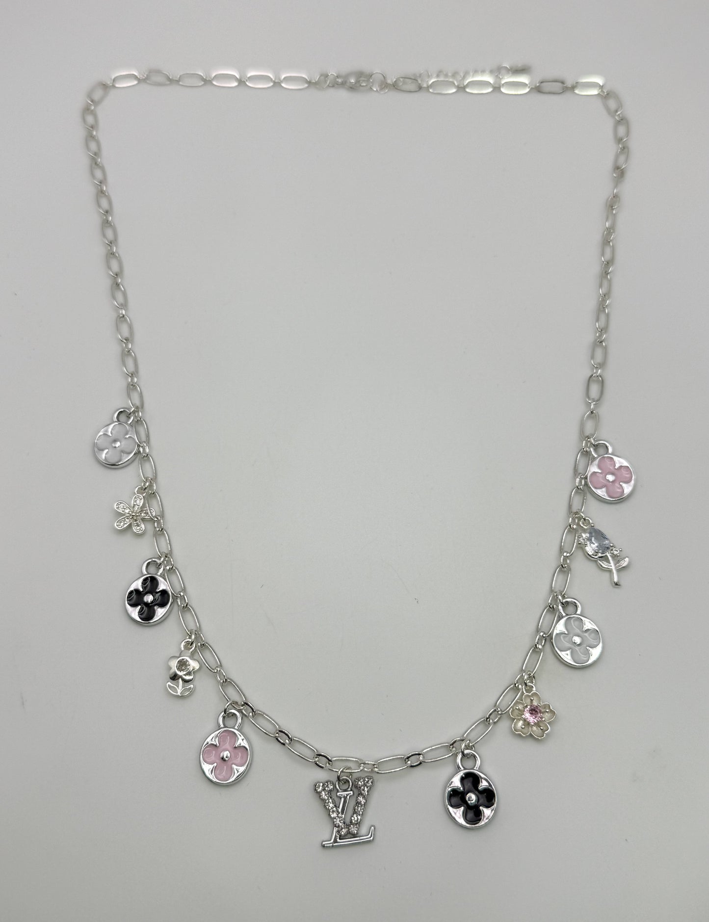 Silver LV Charm Necklace
