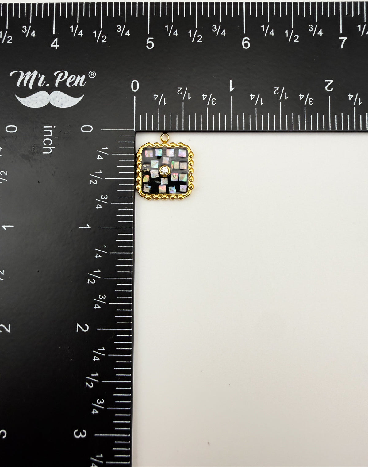 Gold Stainless Steel Square Black Enamel with Abalone Shell Pieces Charm Pendant