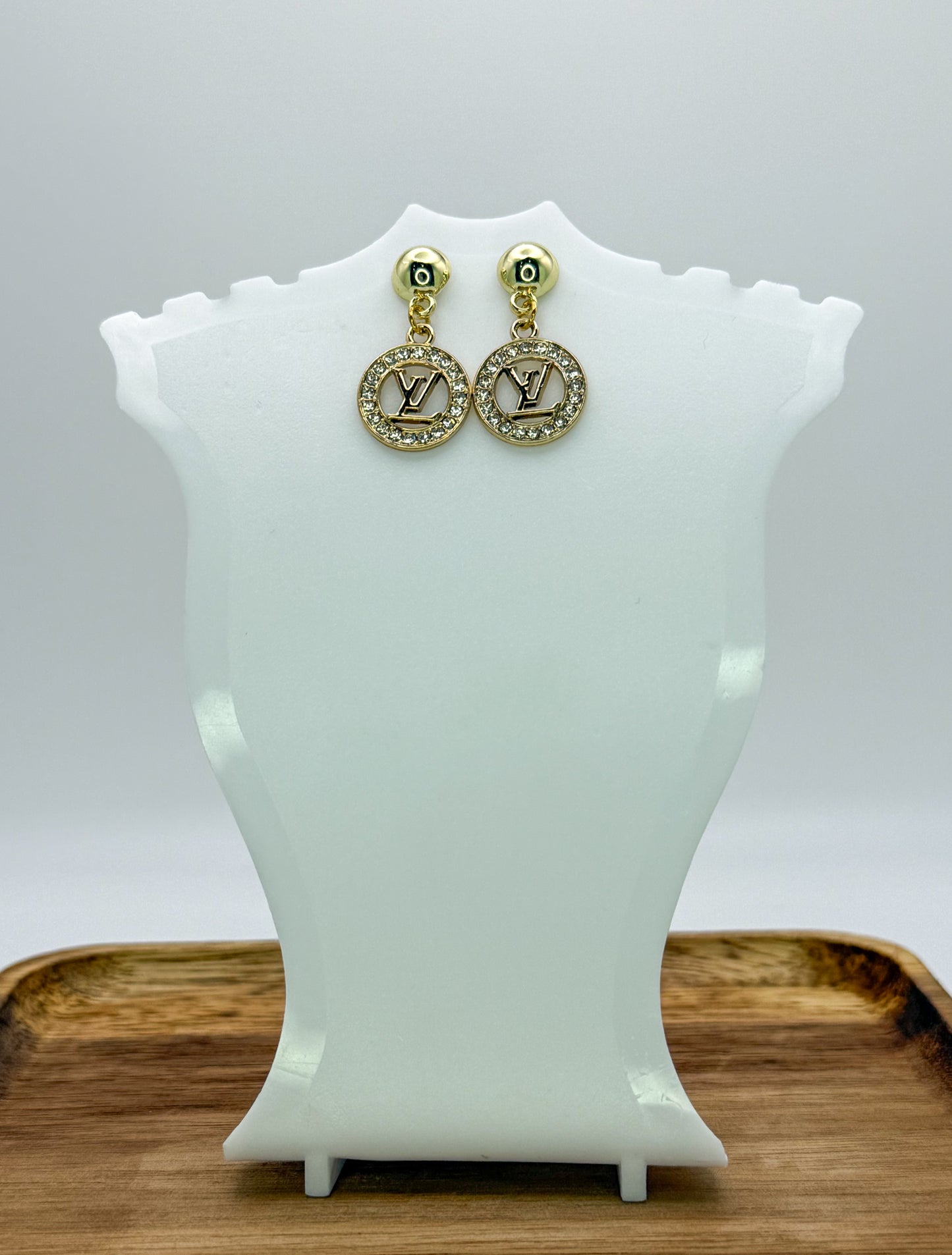 Gold LV Designer Stud Dangle Earrings