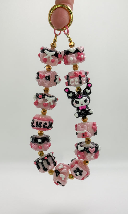 HandPainted Acrylic Beaded Keychain Phone Charm Wristlet