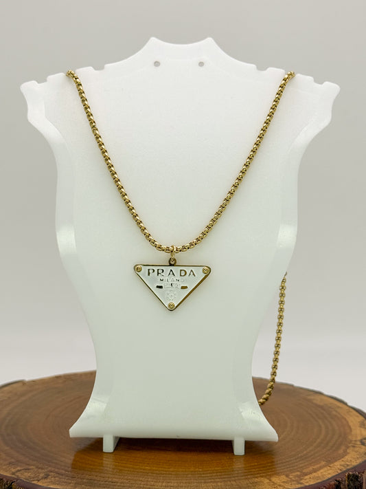 Gold Prada Designer Pendant Stainless Steel Necklace