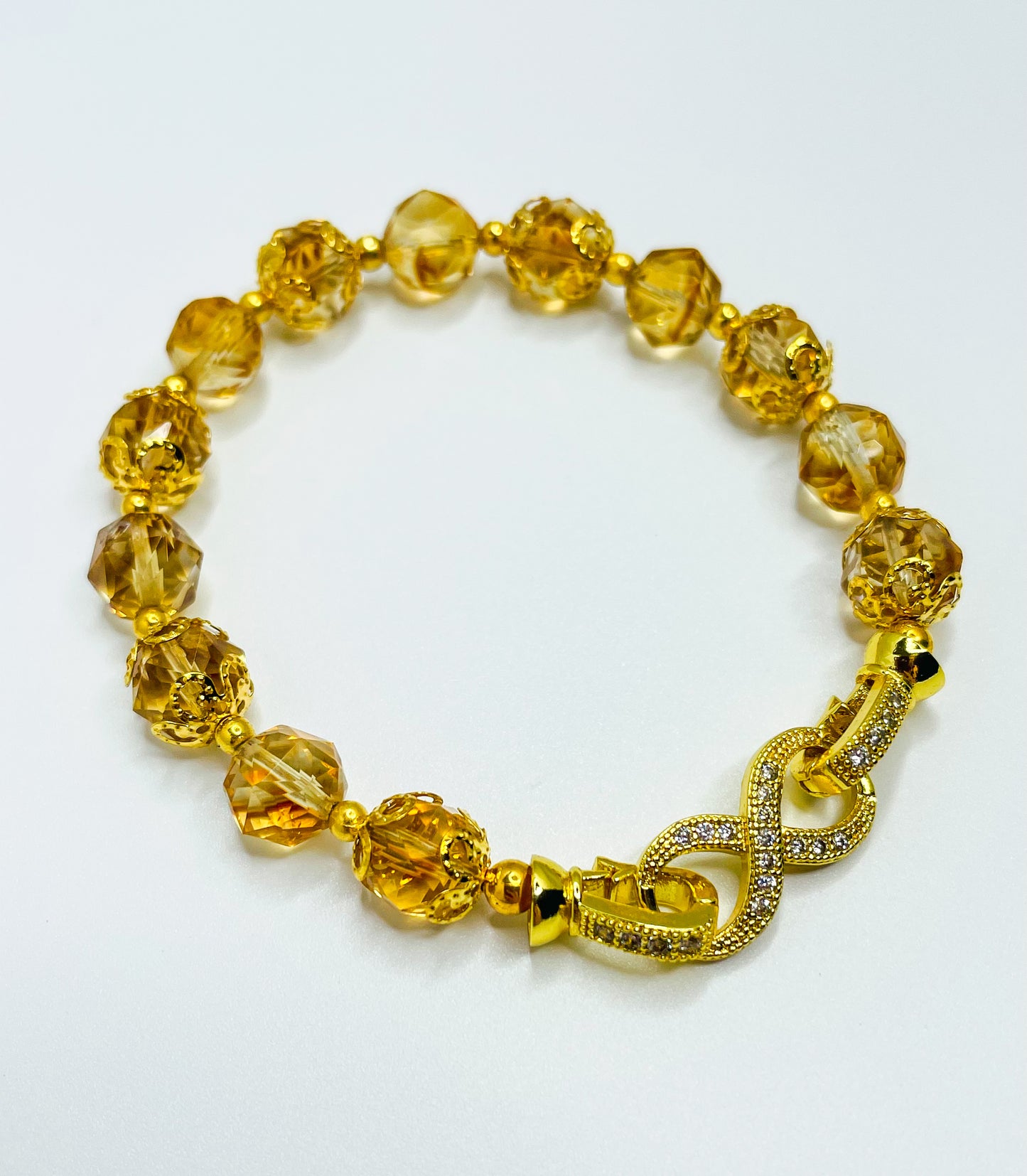 High Quality Natural Faceted Citrine Infinity Bracelet