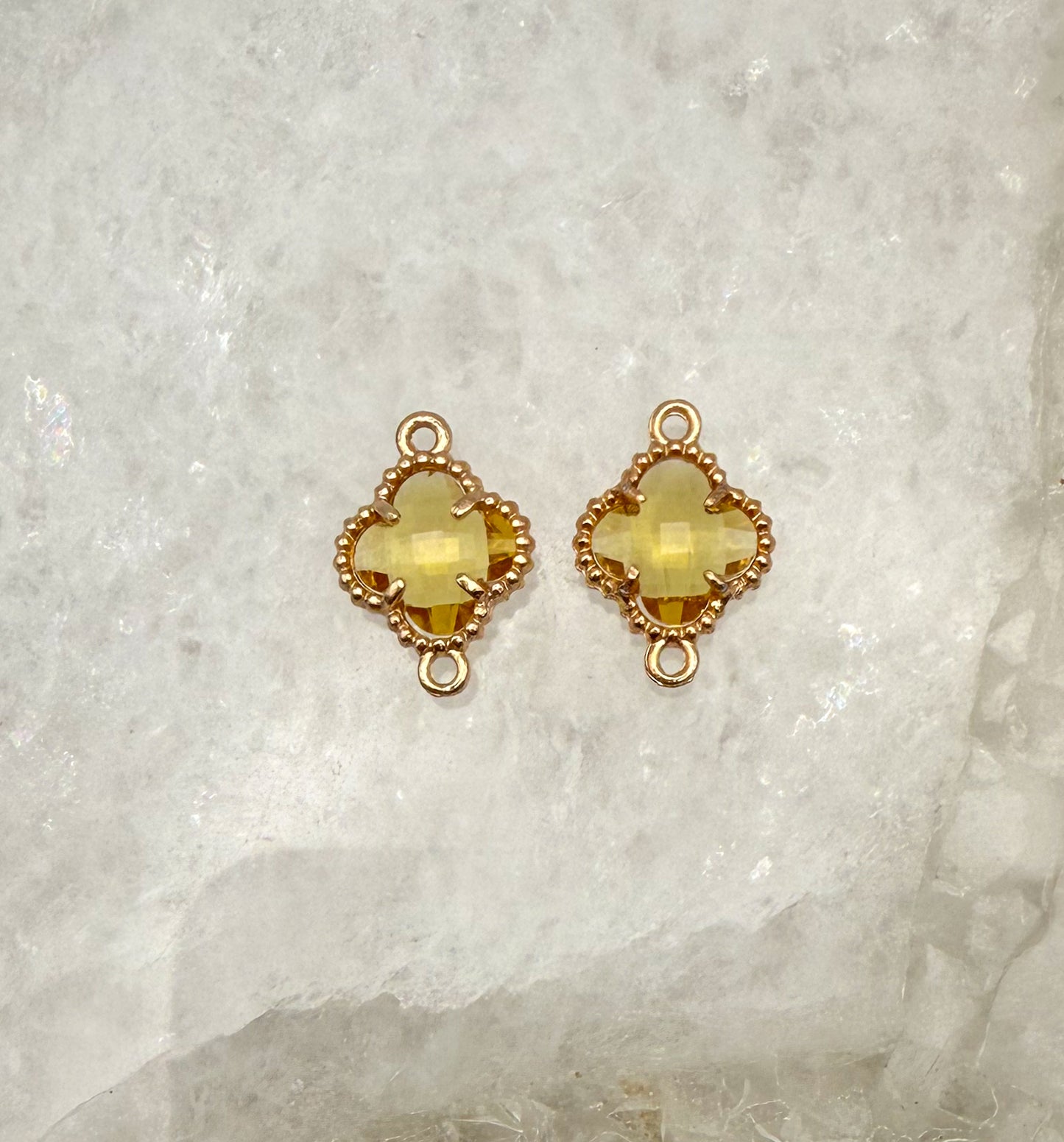 Colorful Double Link Clover Glass Charm Connectors-Gold & Silver