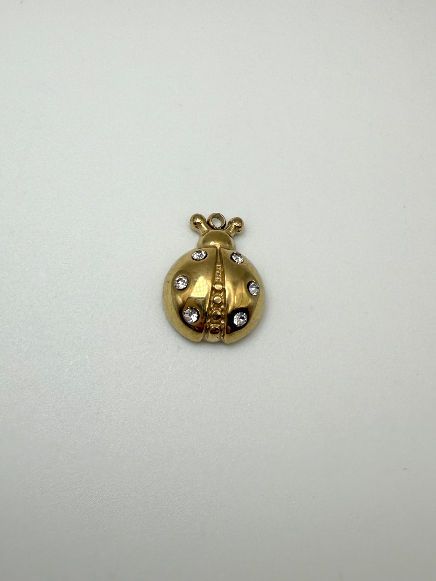 Stainless Steel Gold Ladybug with Zircon Charm