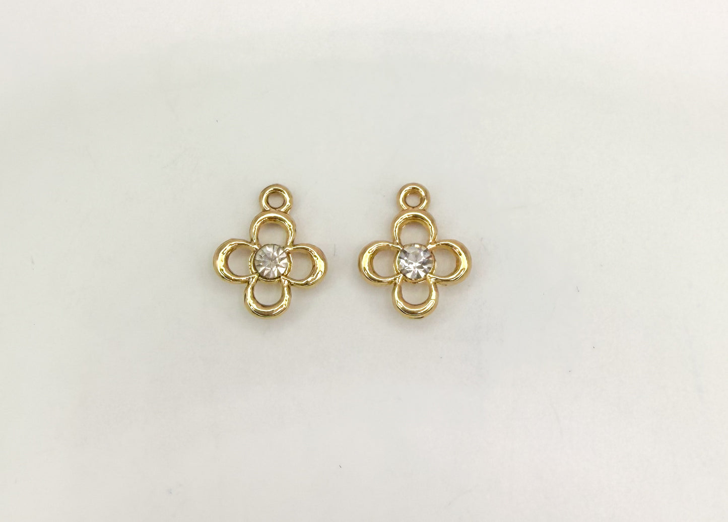 Gold Hollow Clover with CZ Gem Metal Charm