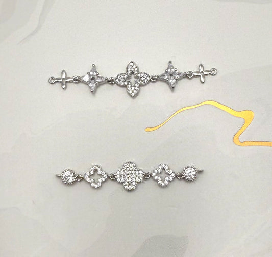 Zircon Covered Clover Designed Connector Charm for DIY Jewelry Making