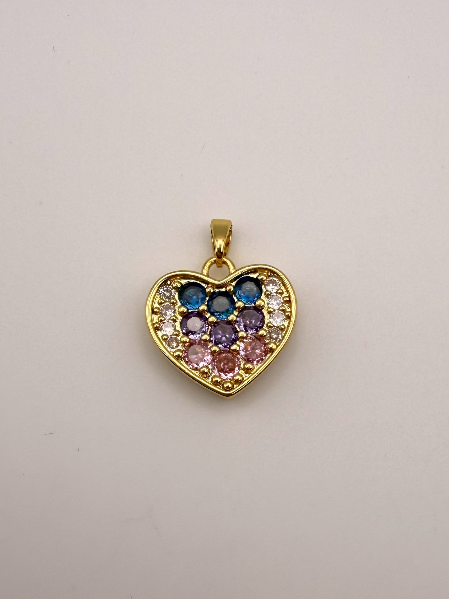 Gold Colorful Zircon Heart & Pink Zircon Heart Charm Pendant