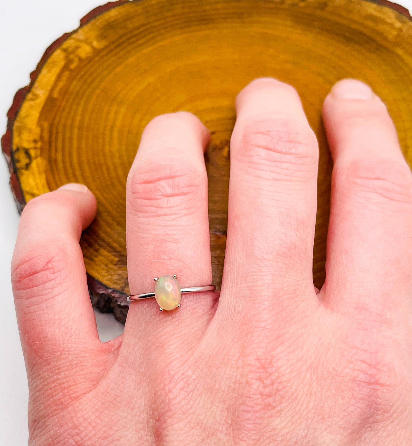 Sterling Silver White Opal Simple Styled Adjustable Ring