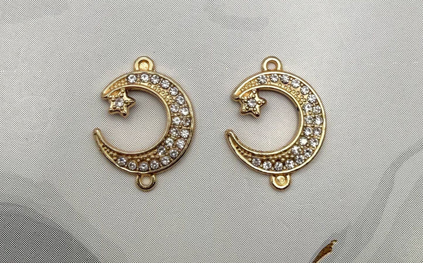 Silver Zircon Crescent Moon Double Linked Charm Pendant