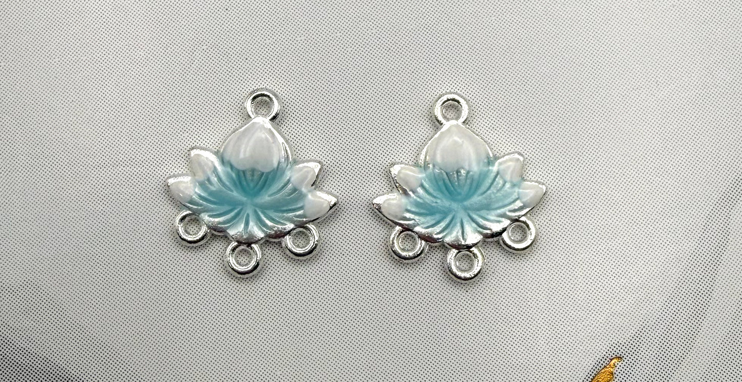 Silver Lotus Enameled Chandelier Metal Charms