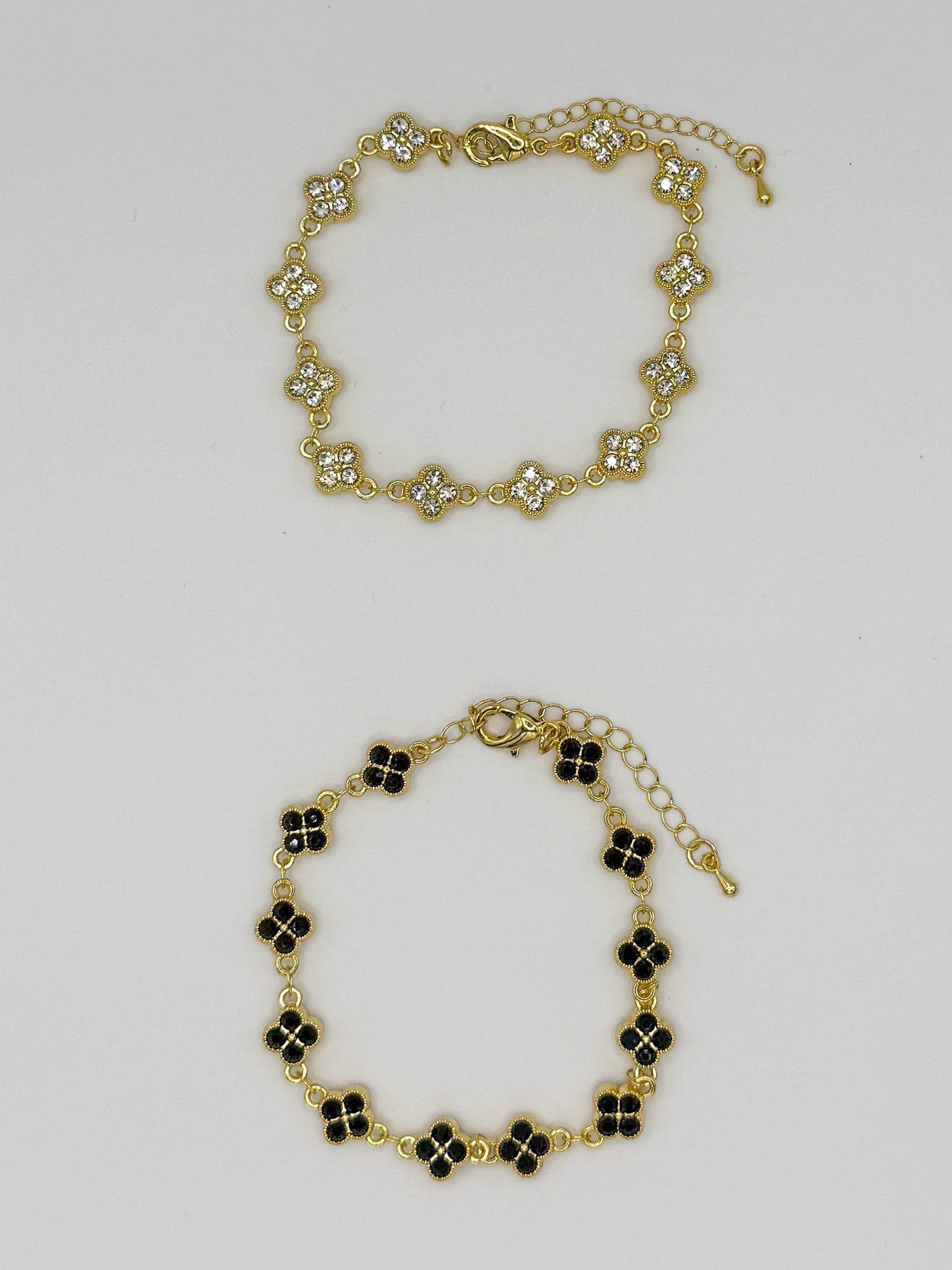 Gold Double Sided Black & Clear Clover Zircon Bracelet