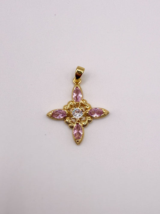 Pink Zircon Star Cross Gold Charm Pendant