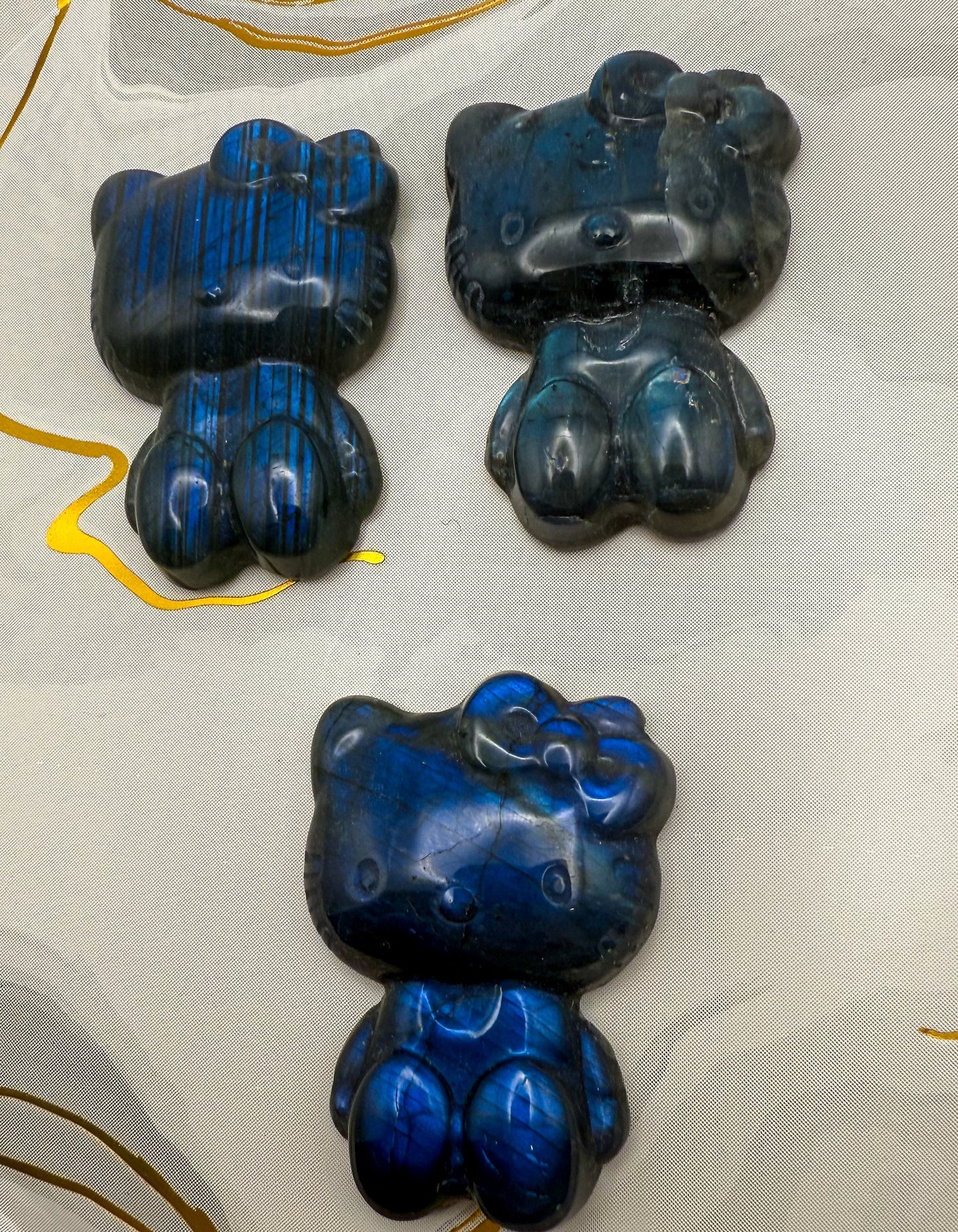 Natural Labradorite Crystal HK Kitty Flatback Decor