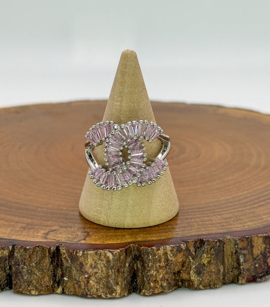 Silver CC Designer Zircon Adjustable Rings