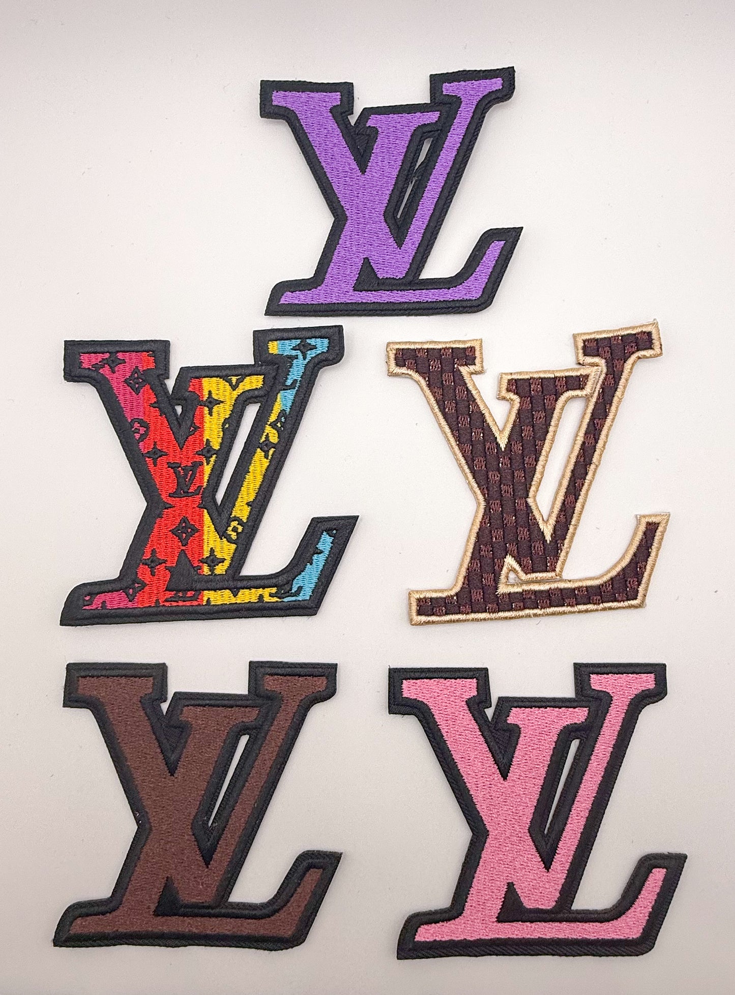 Variety of Colorful LV Designer Glue on Sew on Fabric Patches