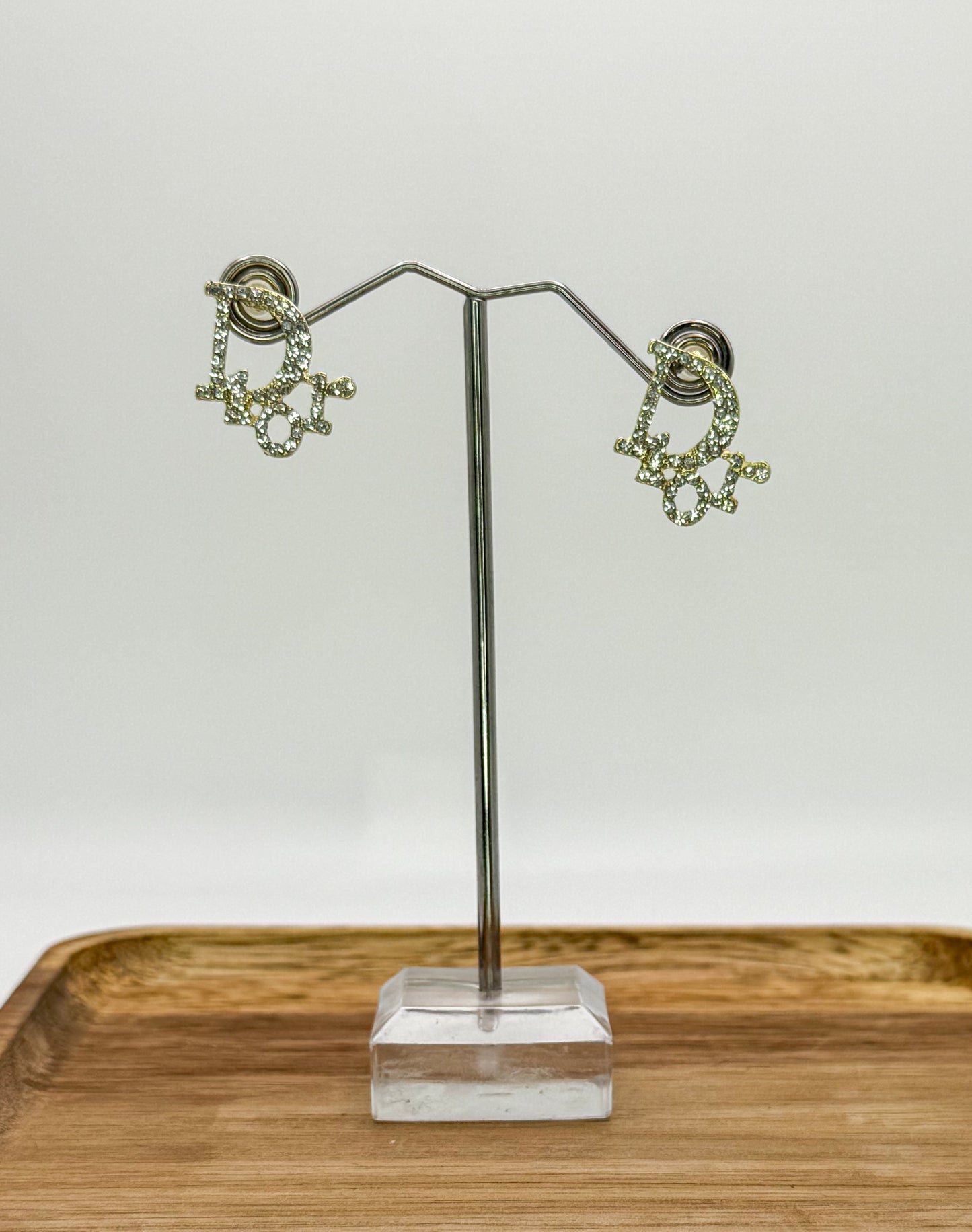 Gold Dior Designer Stud Earrings