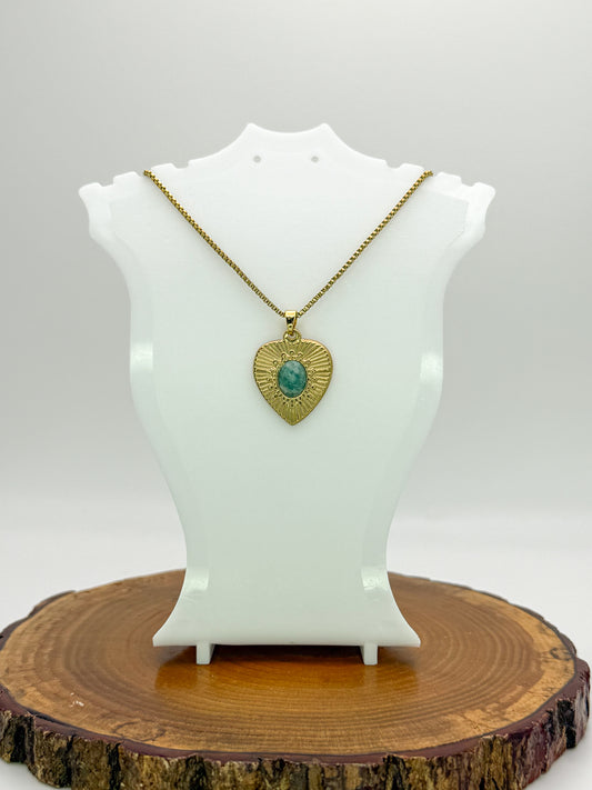 Heart of Gold Necklace- Natural Gemstones, Gold Stainless Steel Pendant Necklace