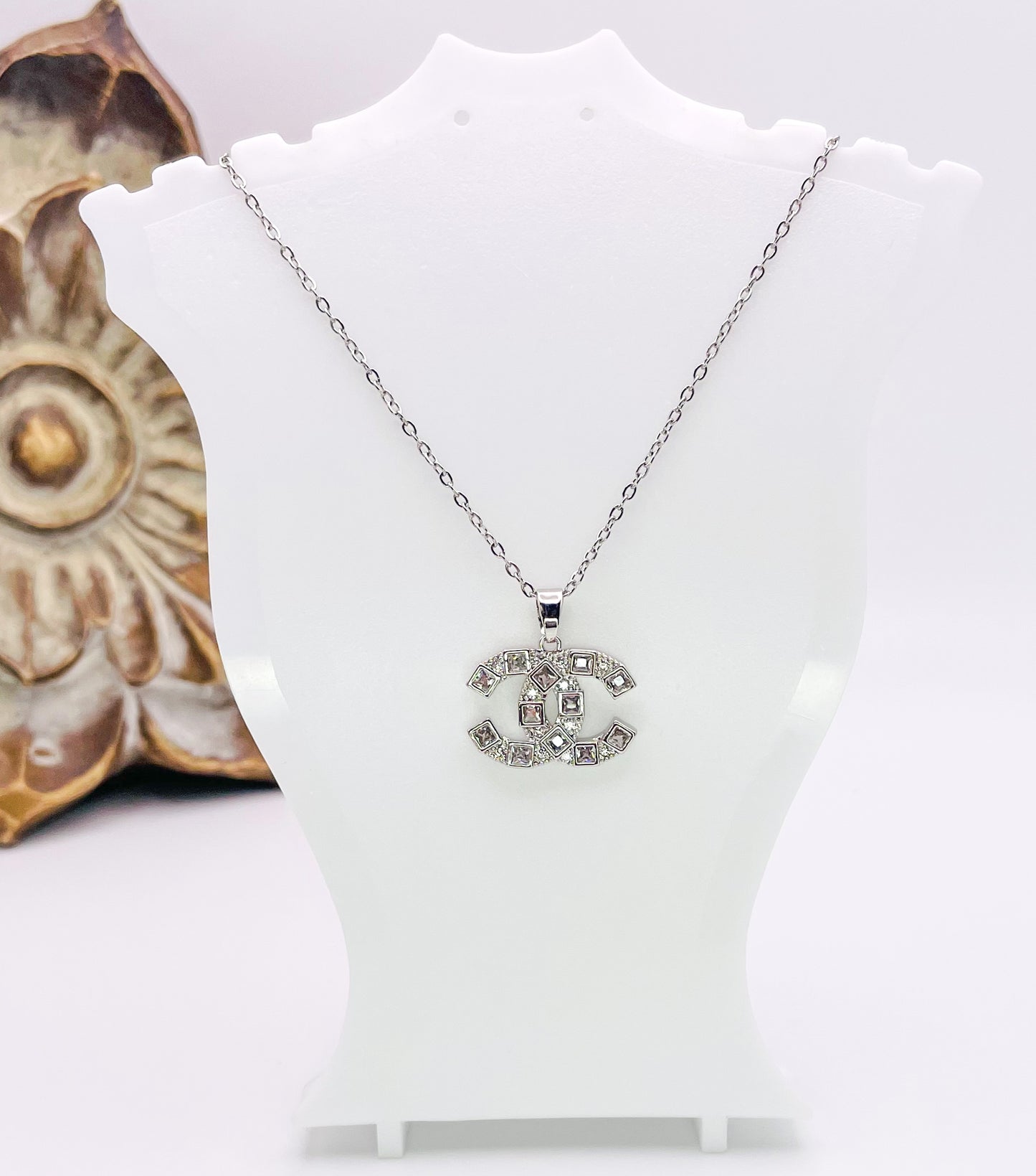 CC Designer Silver Bling Logo Stainless Steel Adjustable Necklace