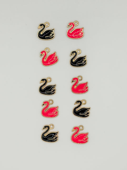 Black & Pink Swan Metal DIY Charm Set