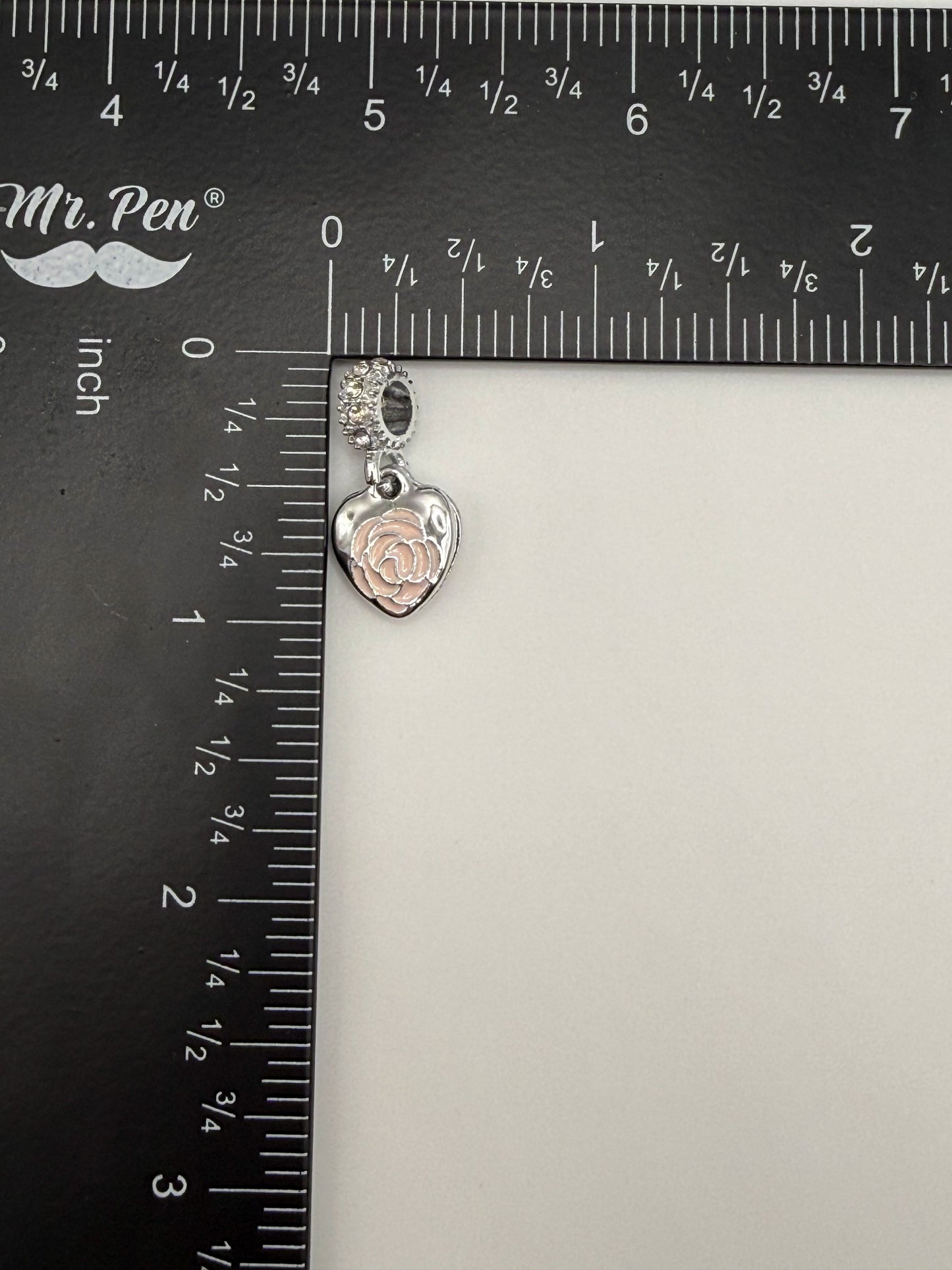 Pink Peony Flower on Silver Heart Pandora Style Charm