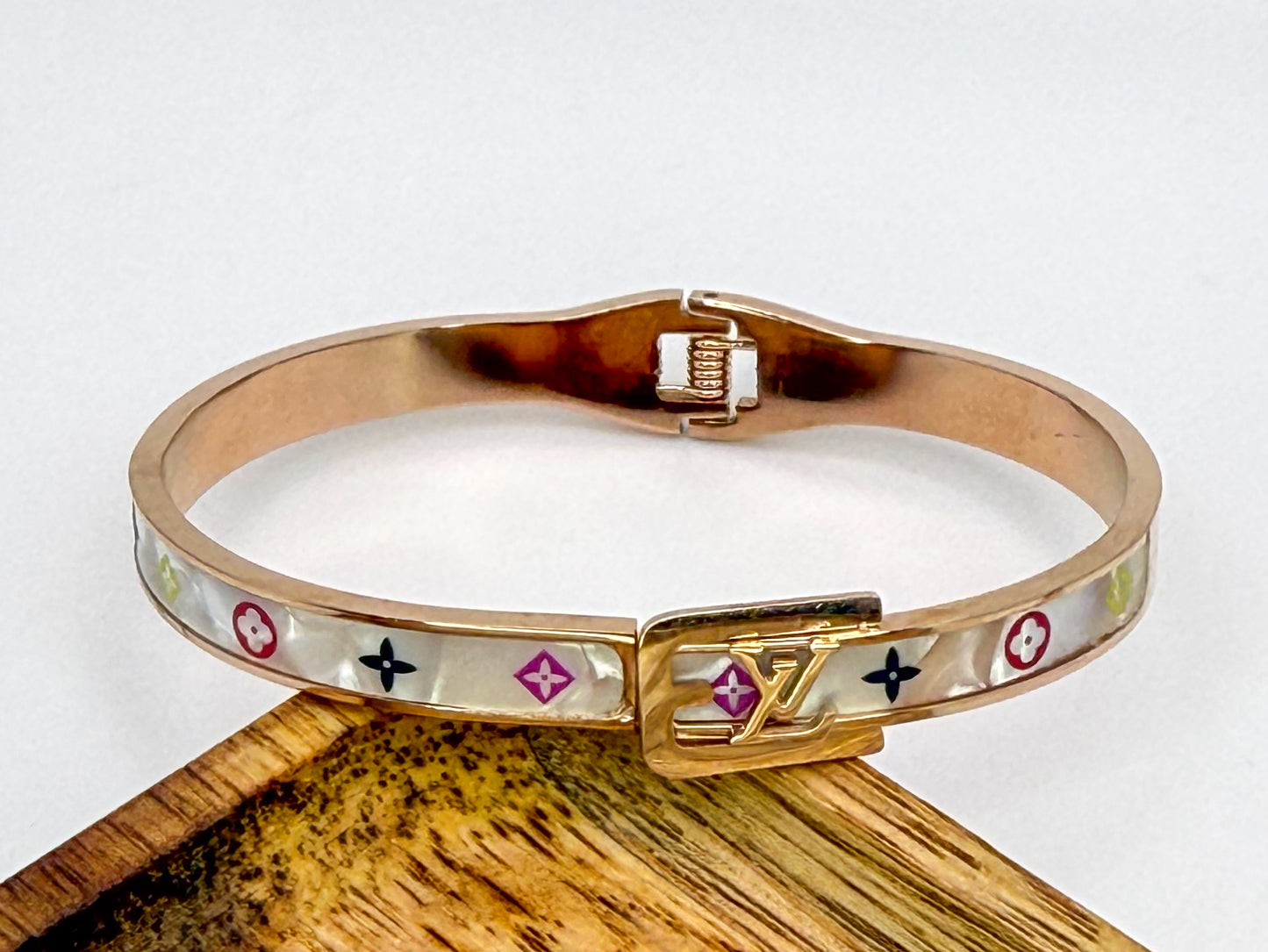 LV Gold Mother of Pearl Shell Bangle Bracelet