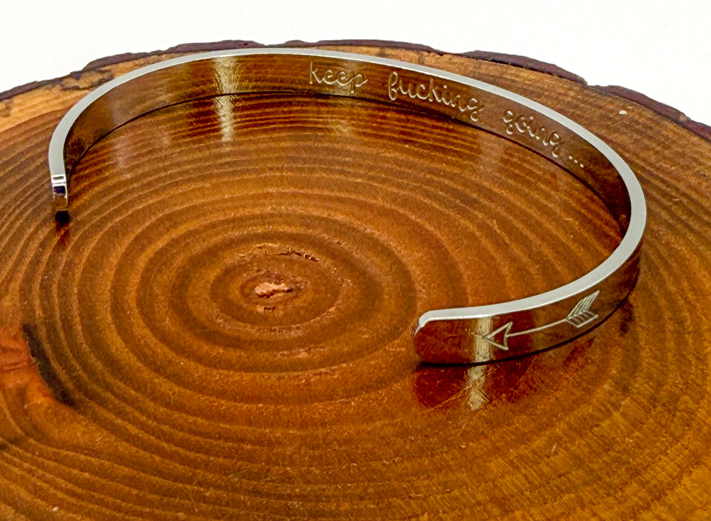 Stainless Steel “Keep F**king Going…” Cuff Bangle Bracelet