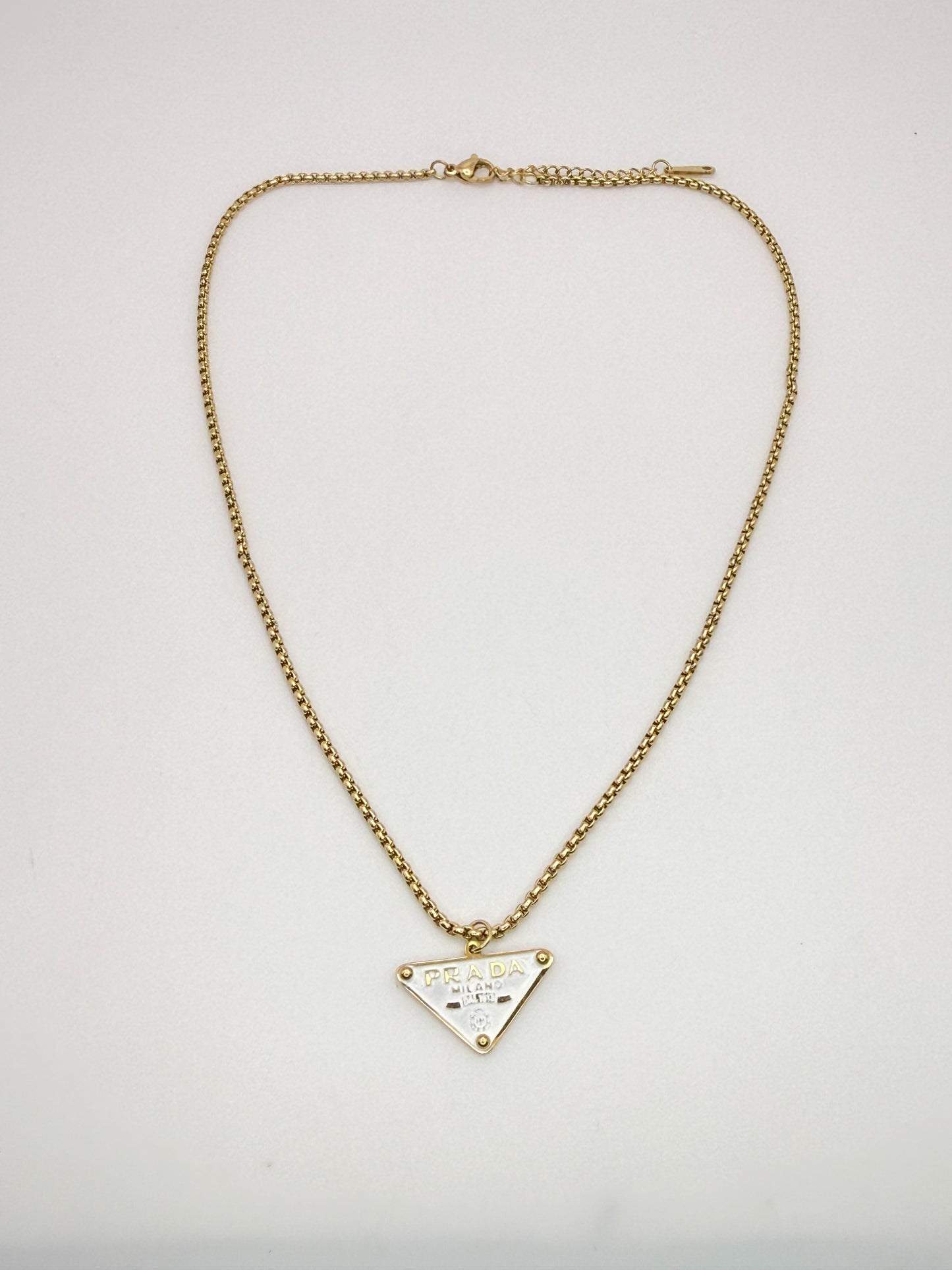 Gold Prada Designer Pendant Stainless Steel Necklace