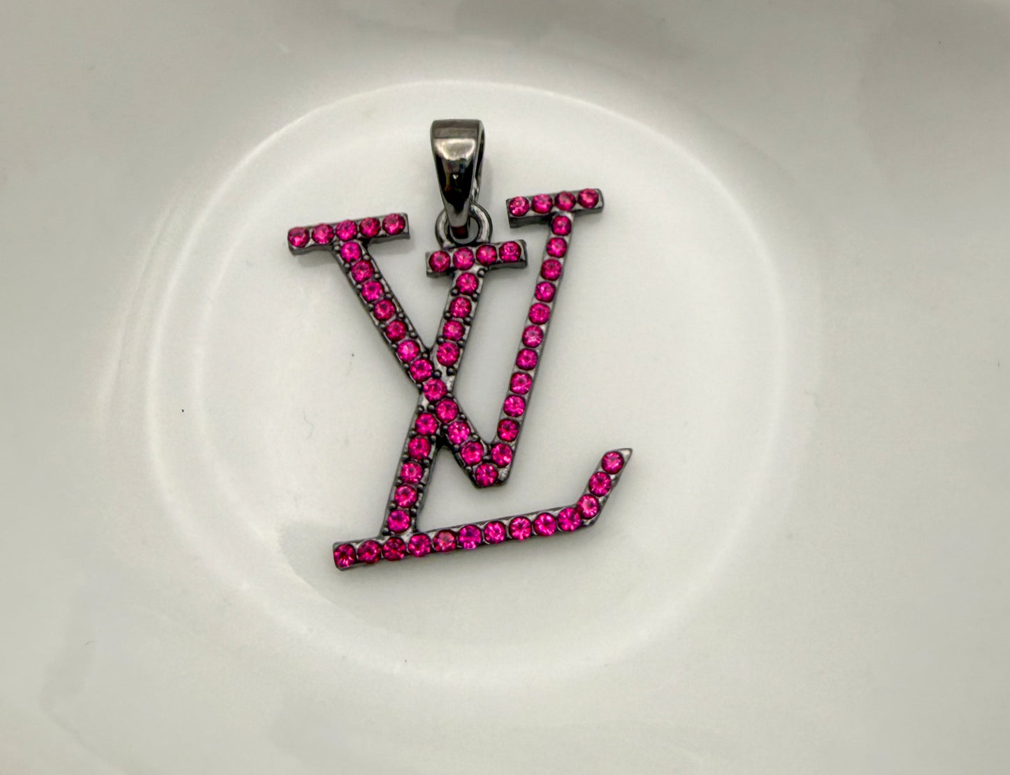 Pink Rhinestone Black LV Designer Metal Pendant