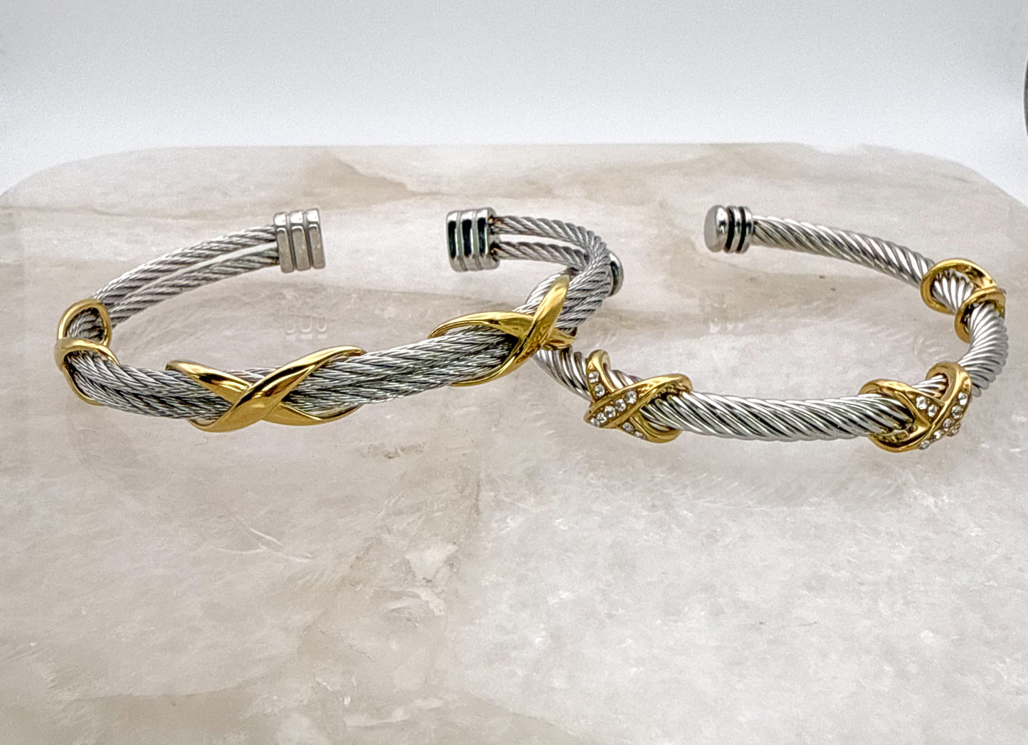 Stainless Steel Mixed Metals Bangle Cuff Bracelet